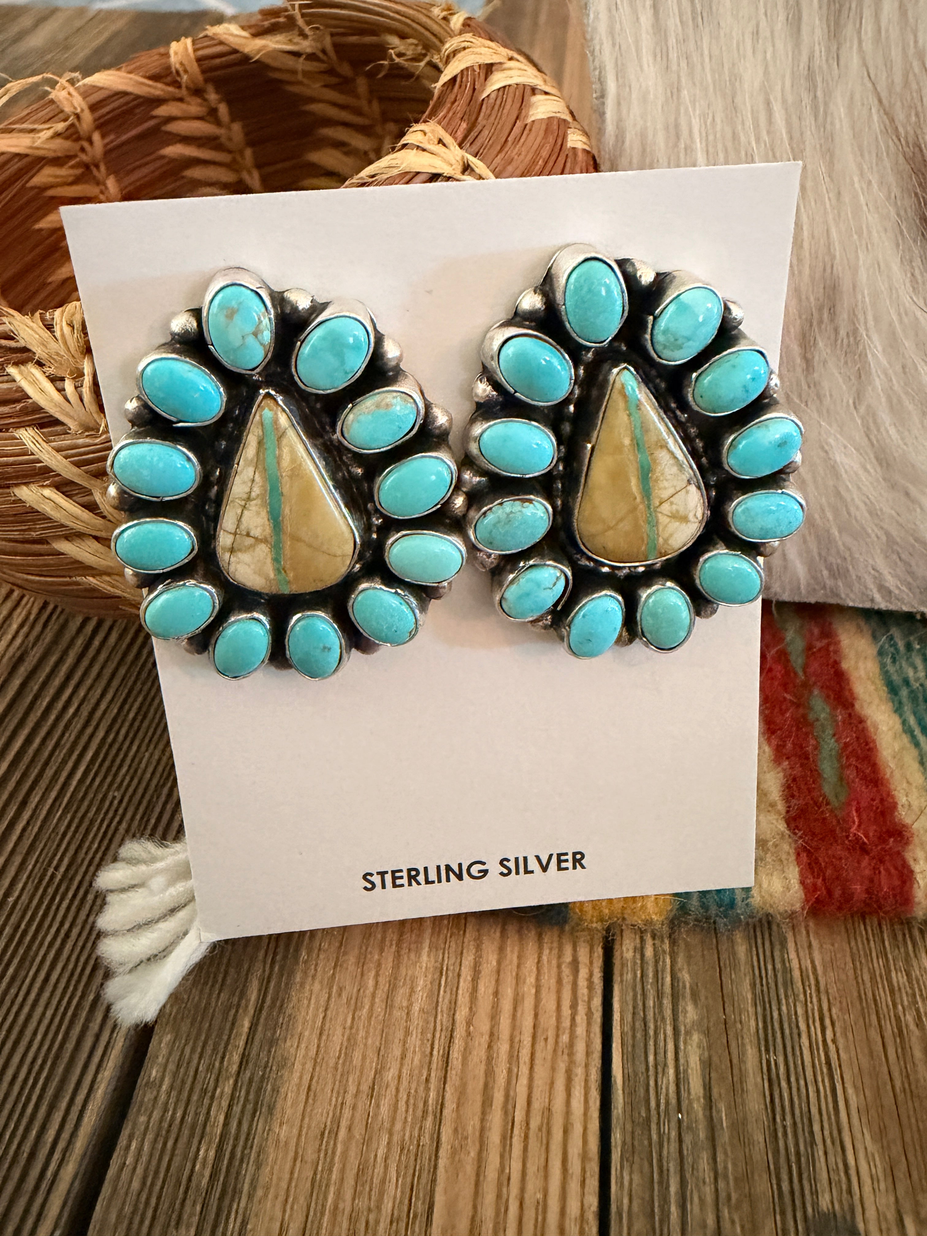 Handcrafted Multi Turquoise & Sterling Silver Necklace and Earring Set by Sheila Becenti