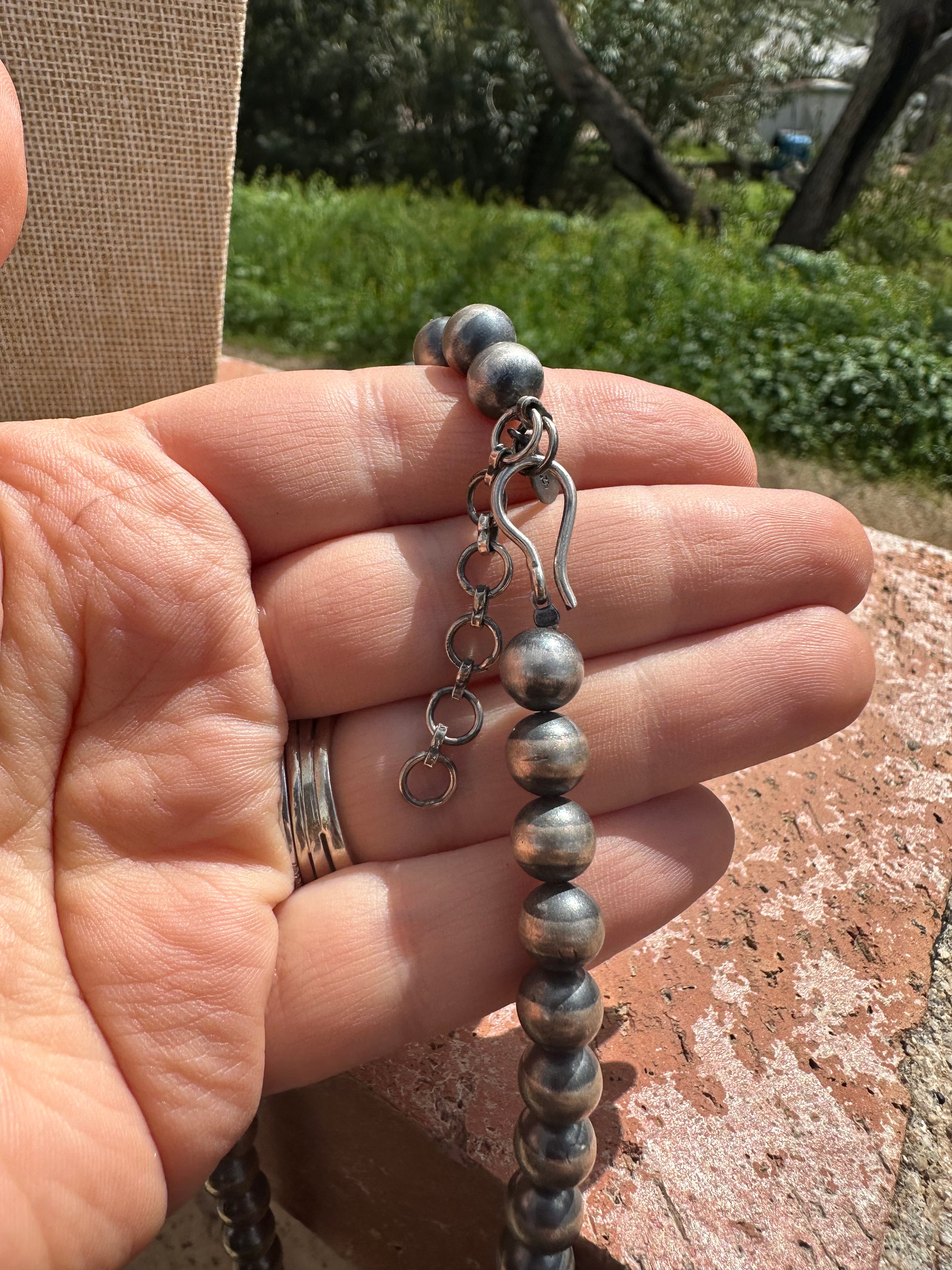 Handmade 8mm Sterling Silver Pearl Style Beaded Necklace w/ 2 inch extender