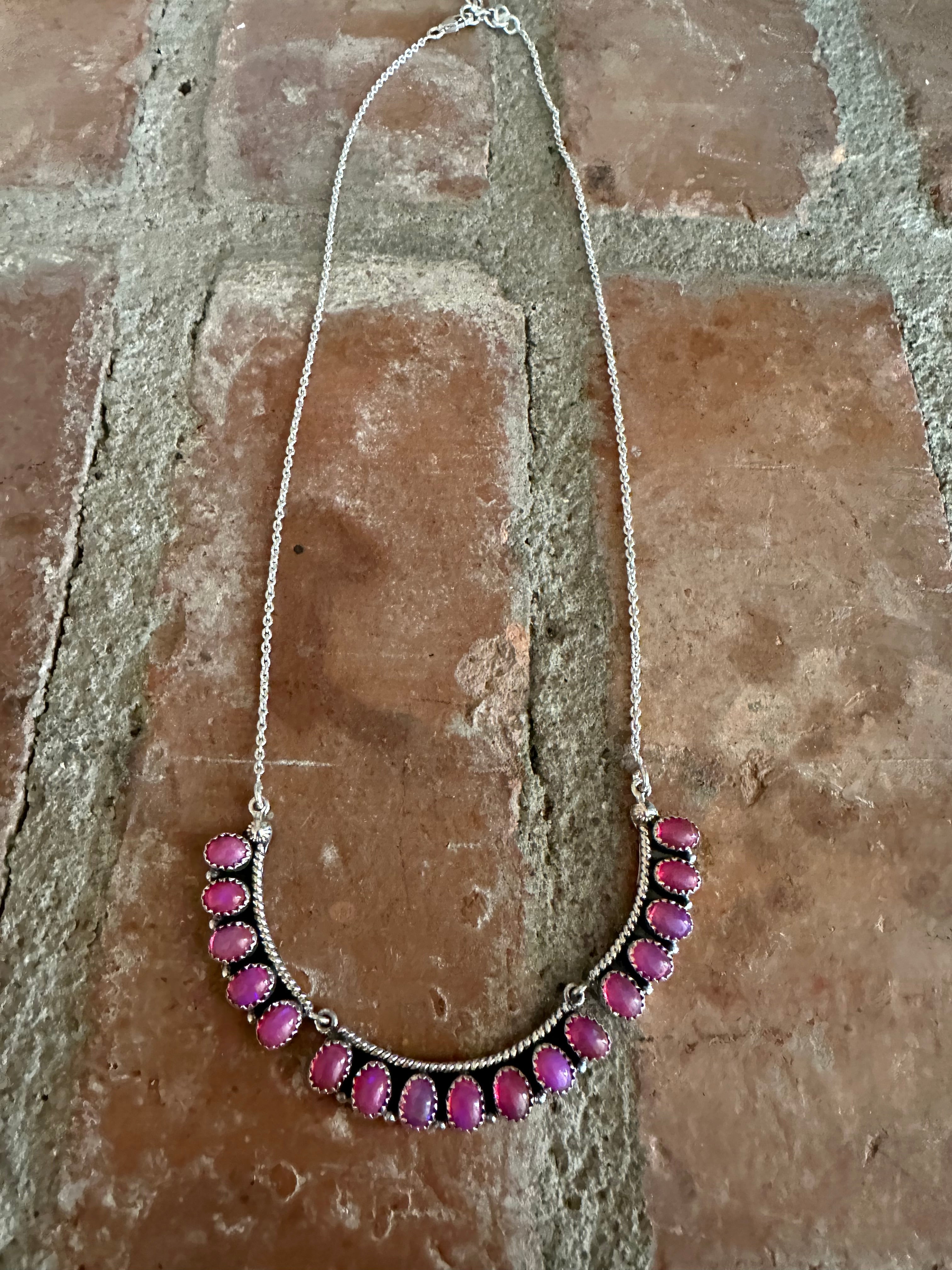 Sunset Canyon Handmade Hot Pink Onyx & Sterling Silver Necklace