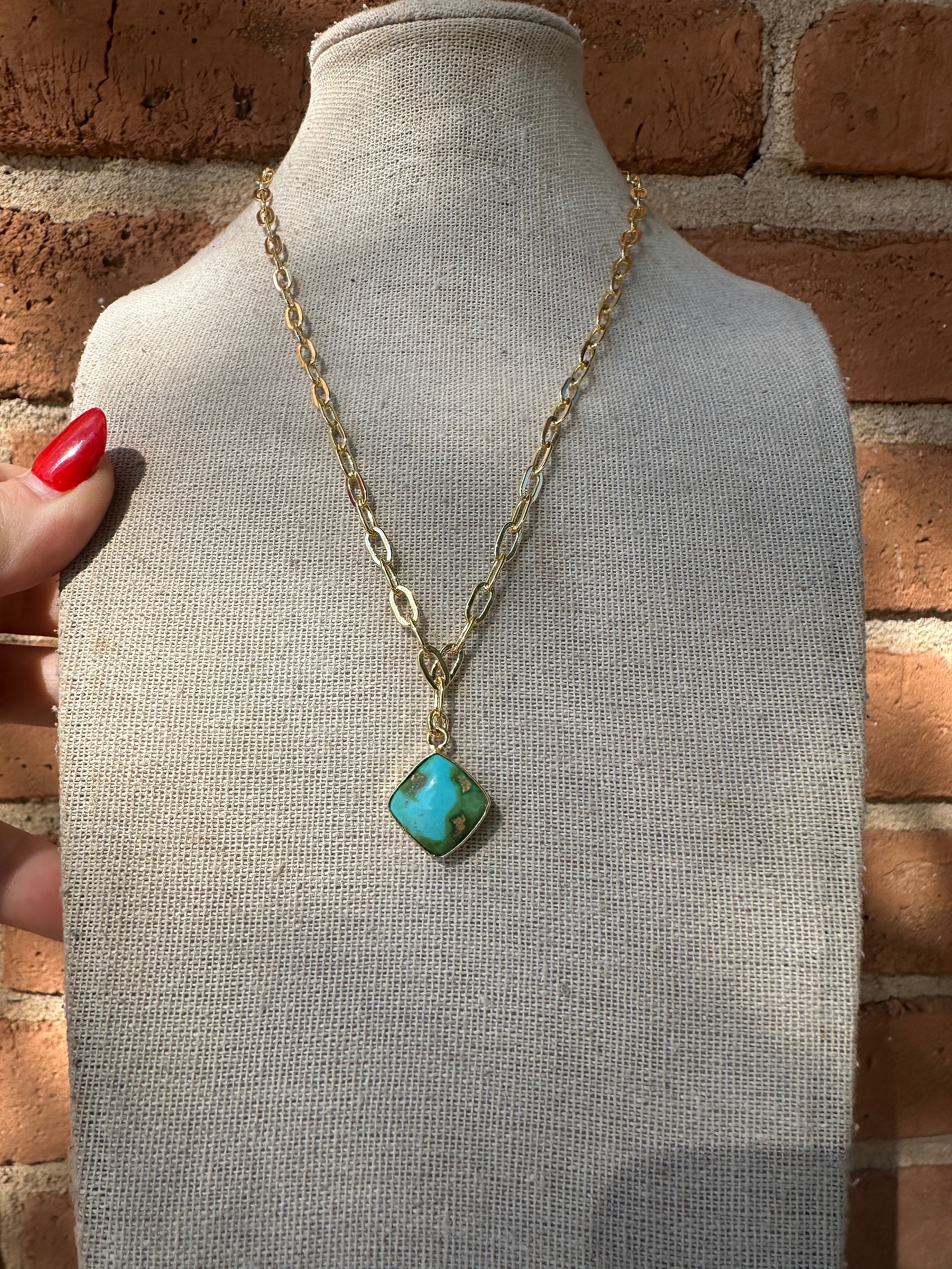 “The Golden Collection” THE SONORAN Handmade Natural Sonoran Mountain Turquoise 14k Gold Plated Necklace