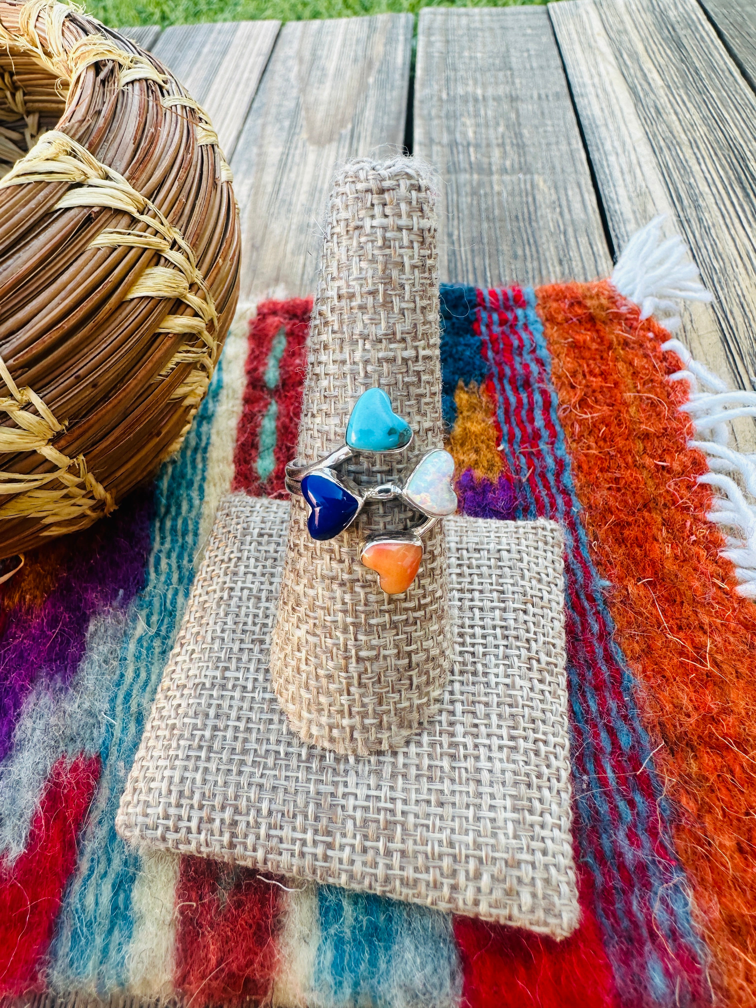 Handcrafted Multi Stone & Heart Ring Size 9.5