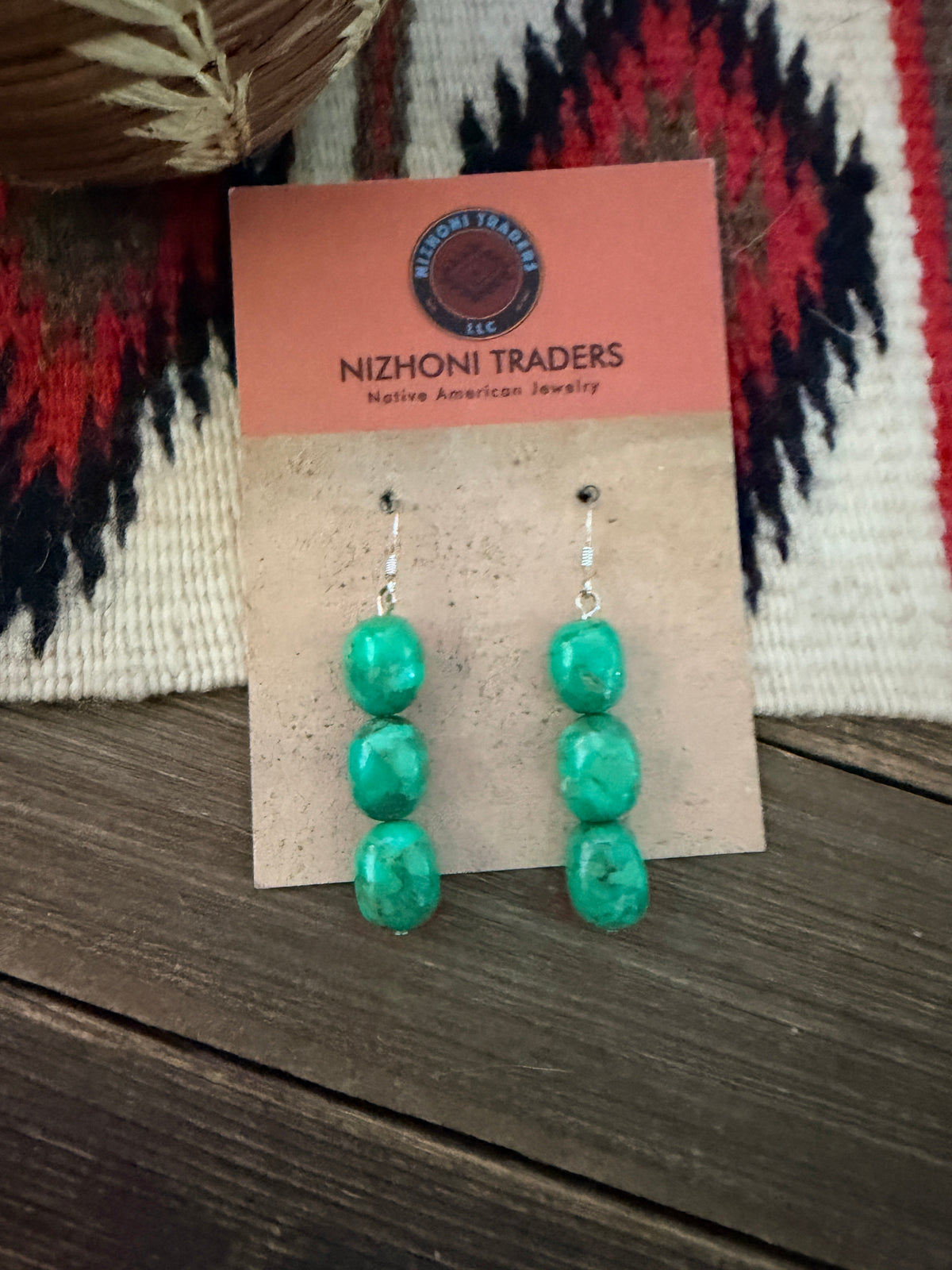 Handmade Green Kingman Turquoise Beaded Dangle Earrings