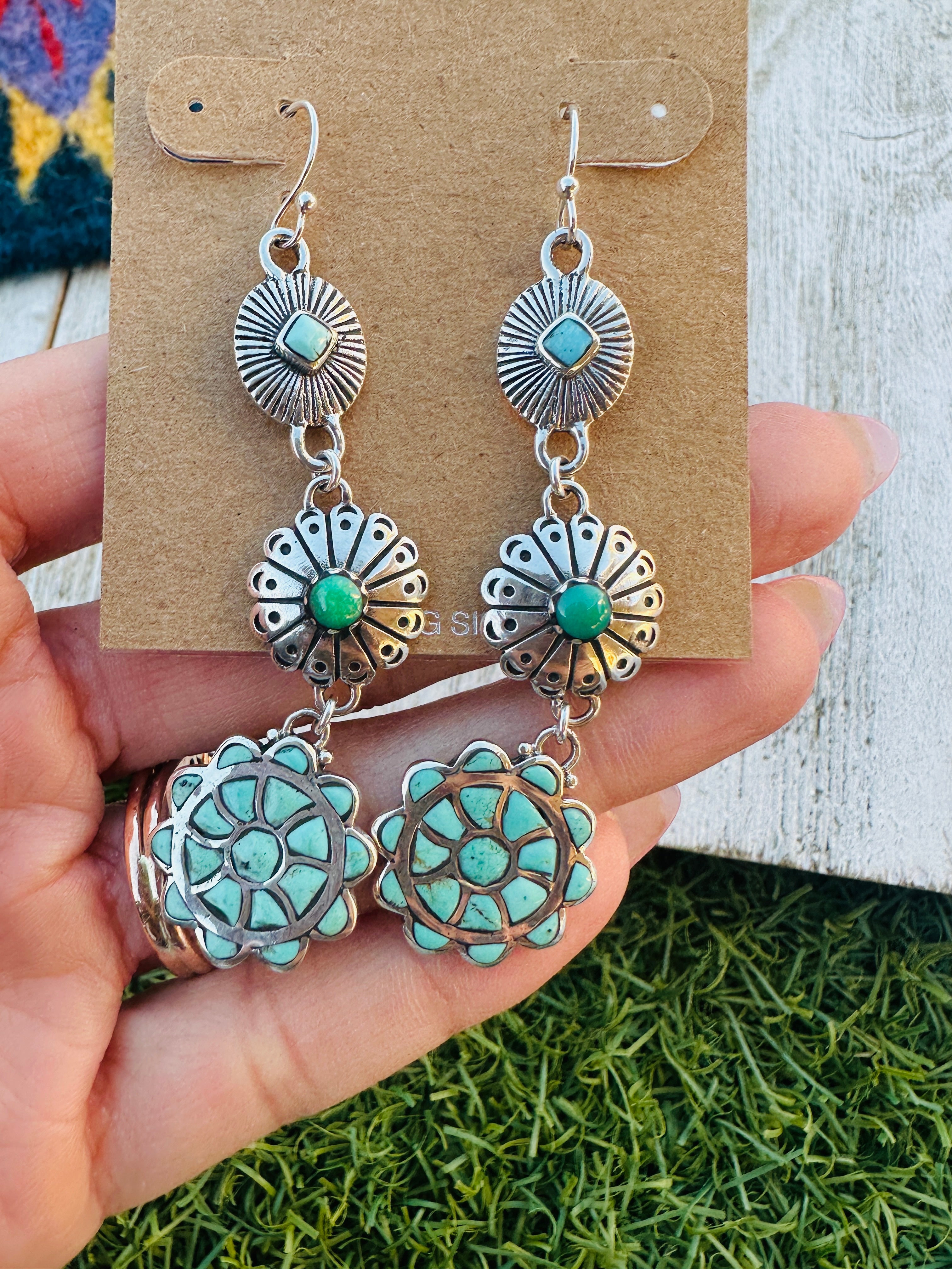 Handcrafted Turquoise & Sterling Silver Dangle Earrings