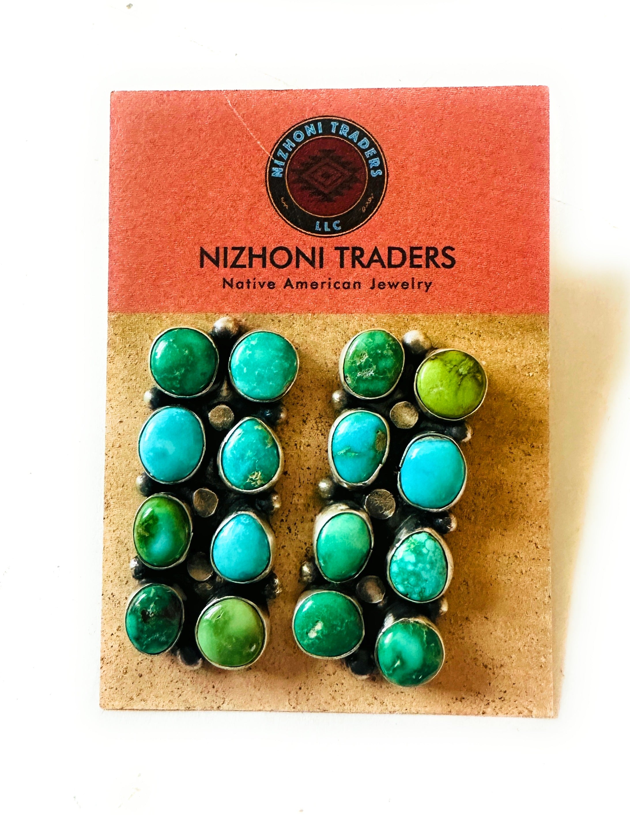 Navajo Multi Turquoise & Sterling Silver Cluster Earrings