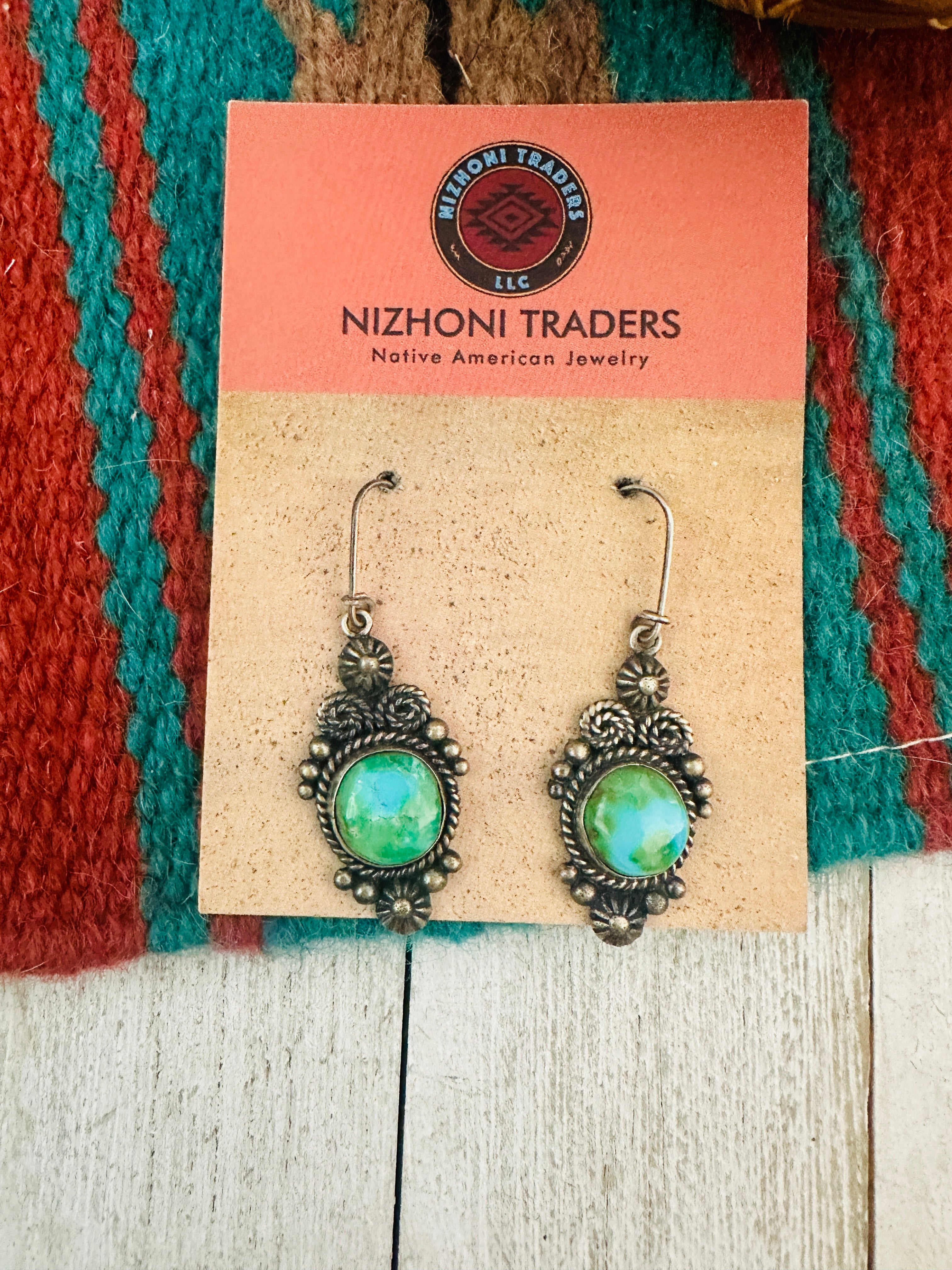 Navajo Sonoran Mountain Turquoise & Sterling Silver Dangle Earrings