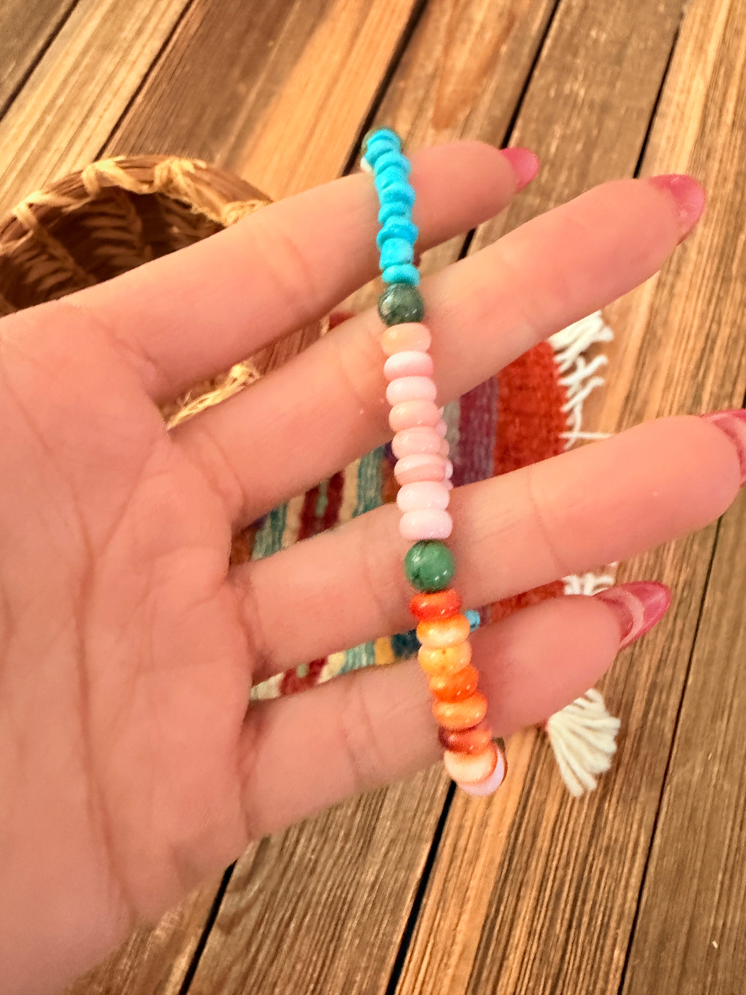 Handcrafted Multi Stone & Sterling Silver Beaded Stretch Bracelet