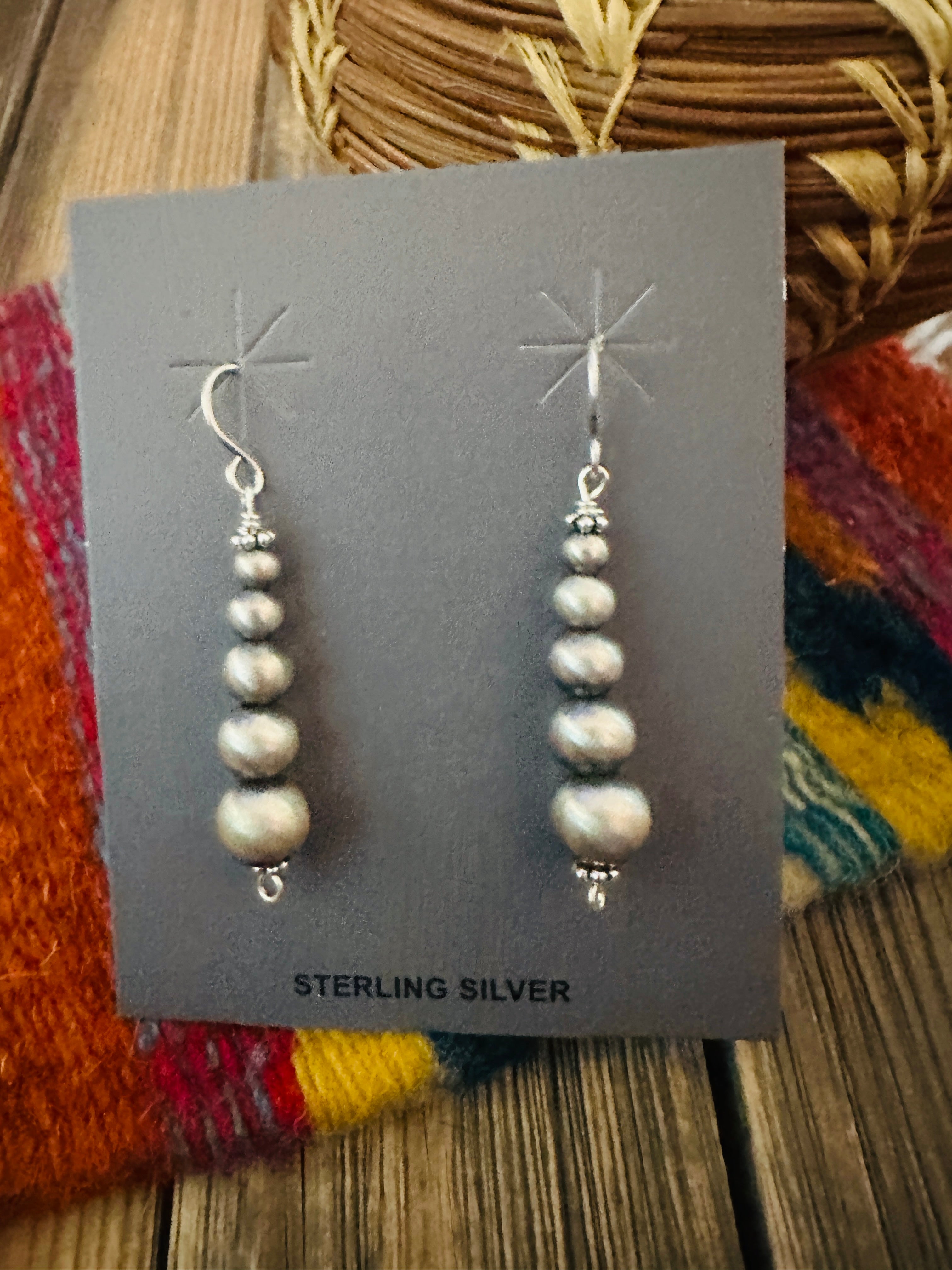 Handcrafted Sterling Silver Pearl Beaded Dangle Earrings