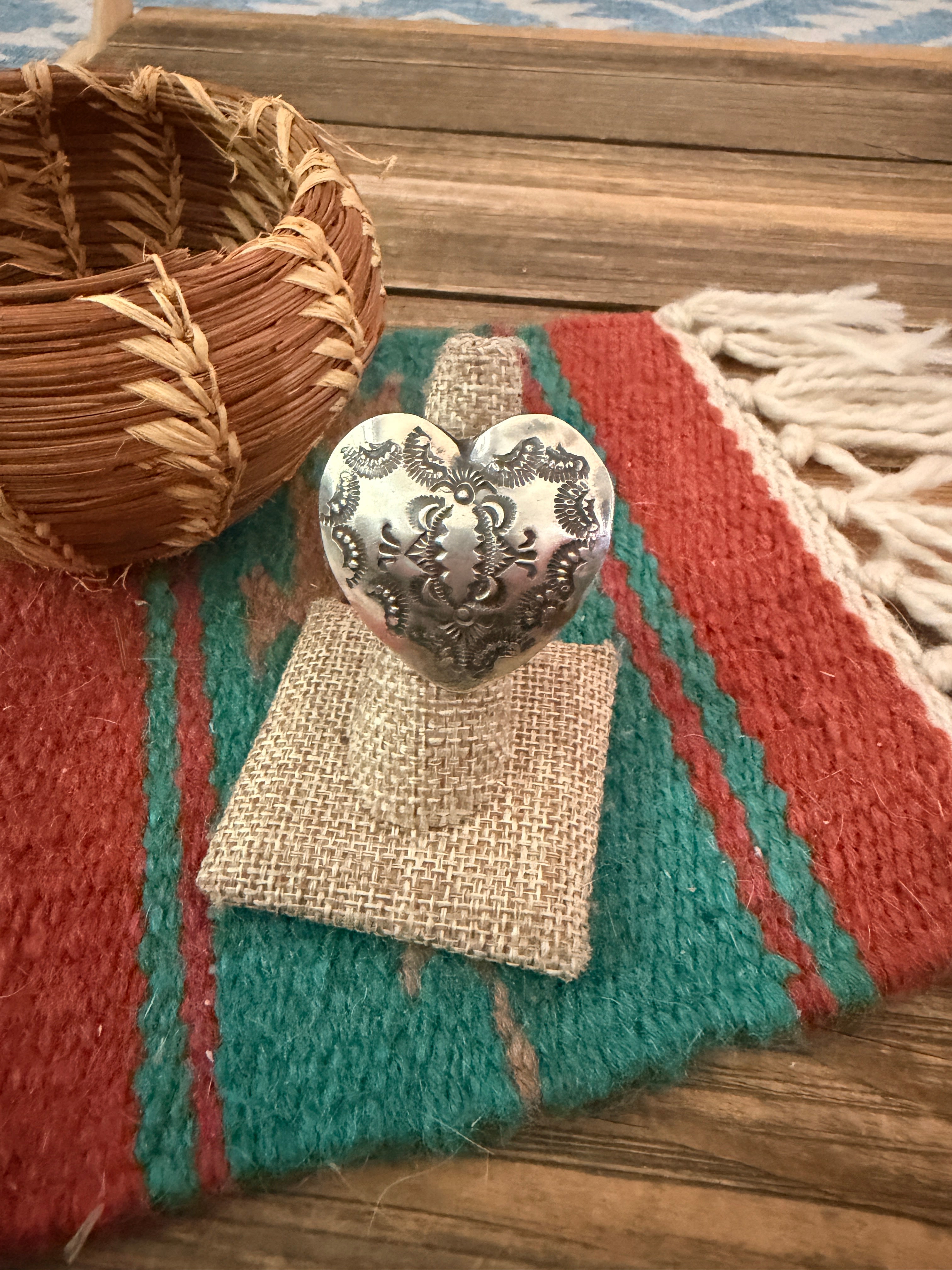 Handcrafted Sterling Silver Adjustable Heart Concho Ring by Vincent Platero