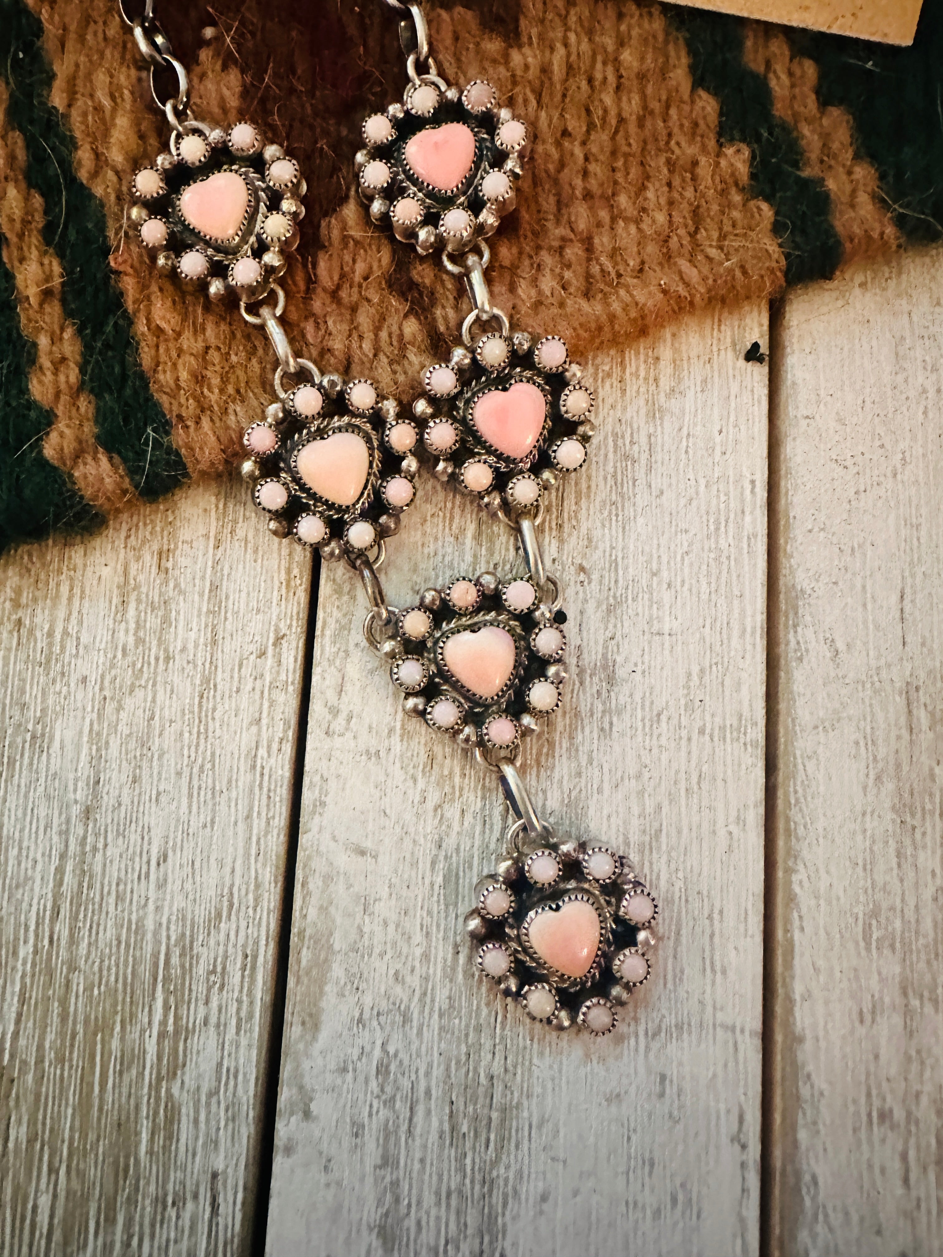 Navajo Sterling Silver & Queen Pink Heart Necklace Set