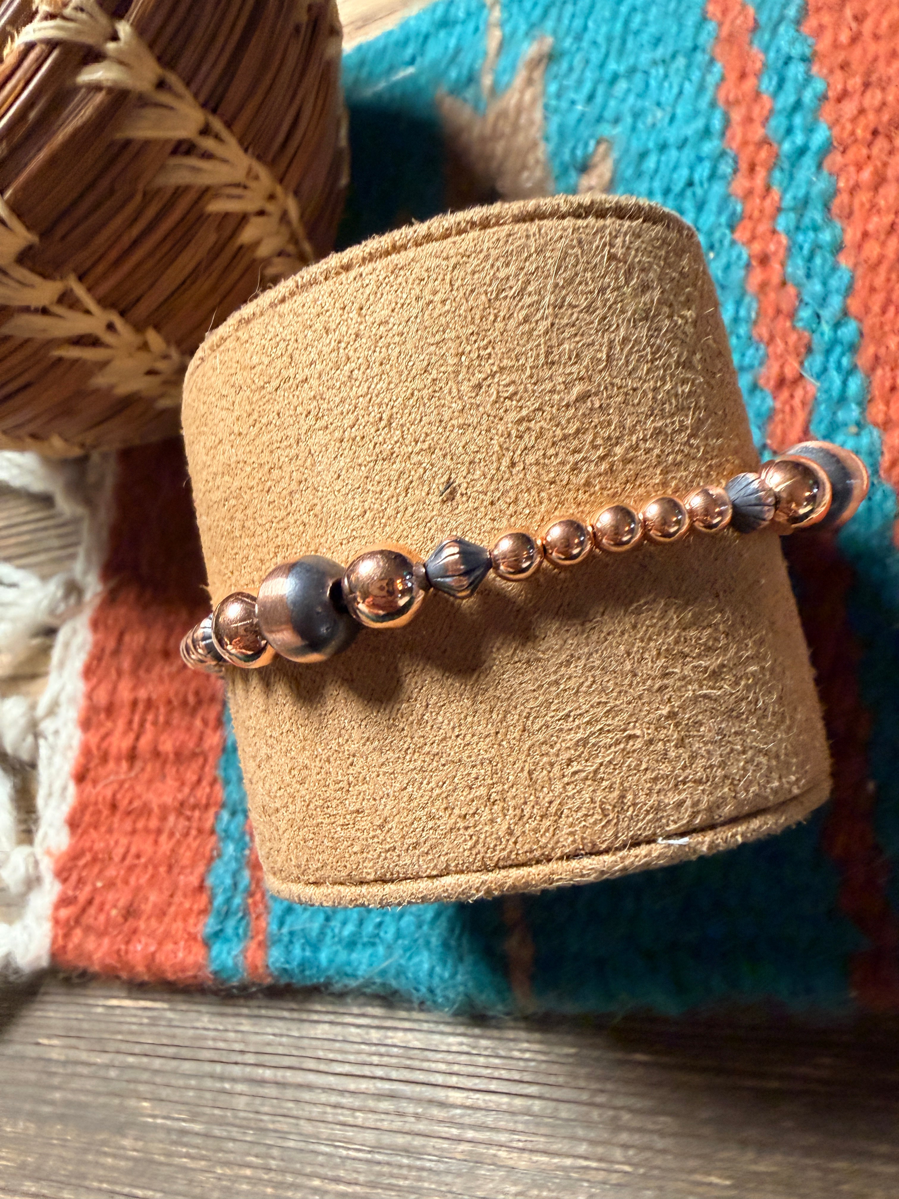 Handcrafted Copper Beaded Bracelet 7.5”