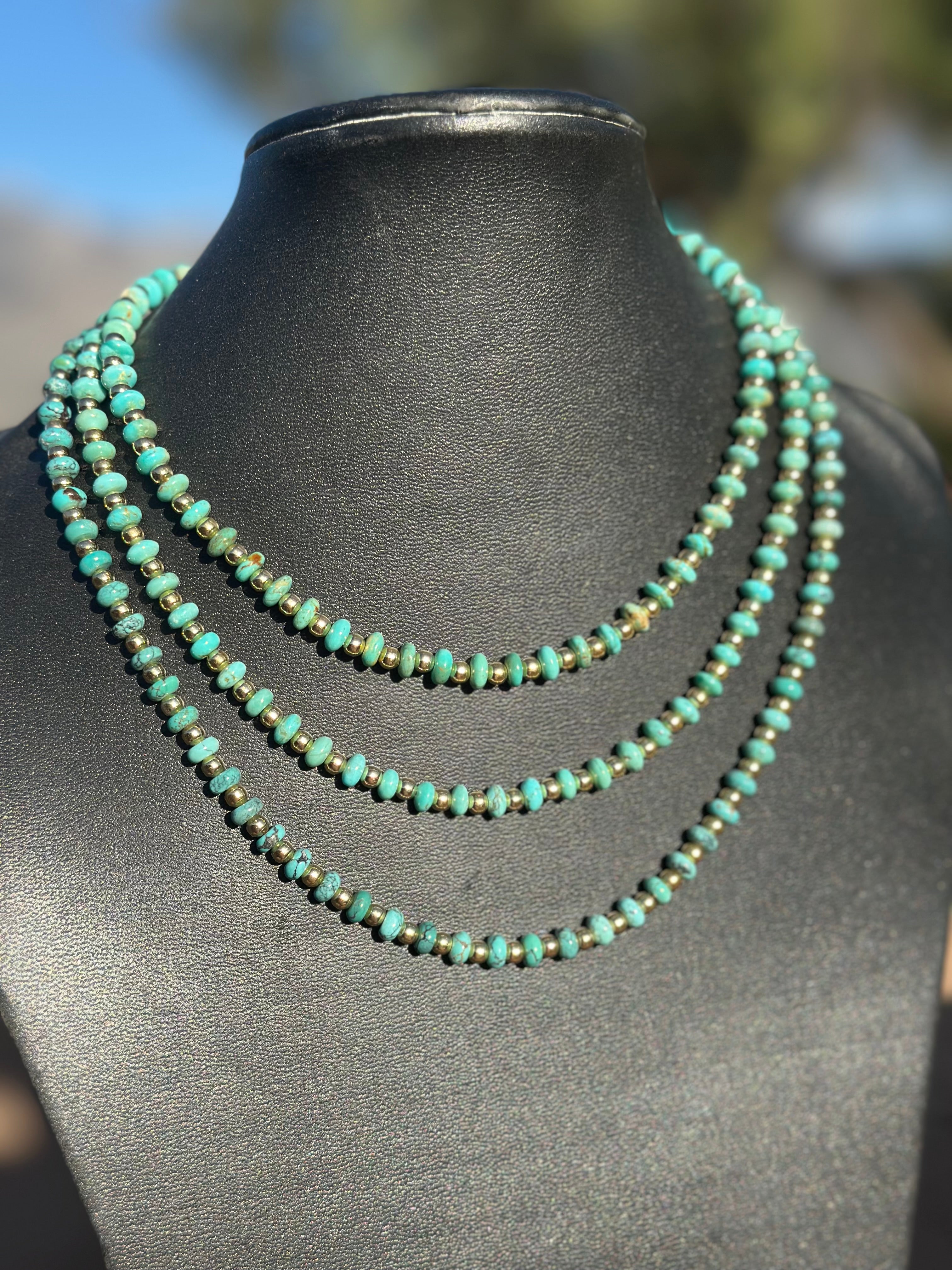 Gilded Sky Turquoise, Gold & Sterling Silver Beaded Necklace and Bracelets