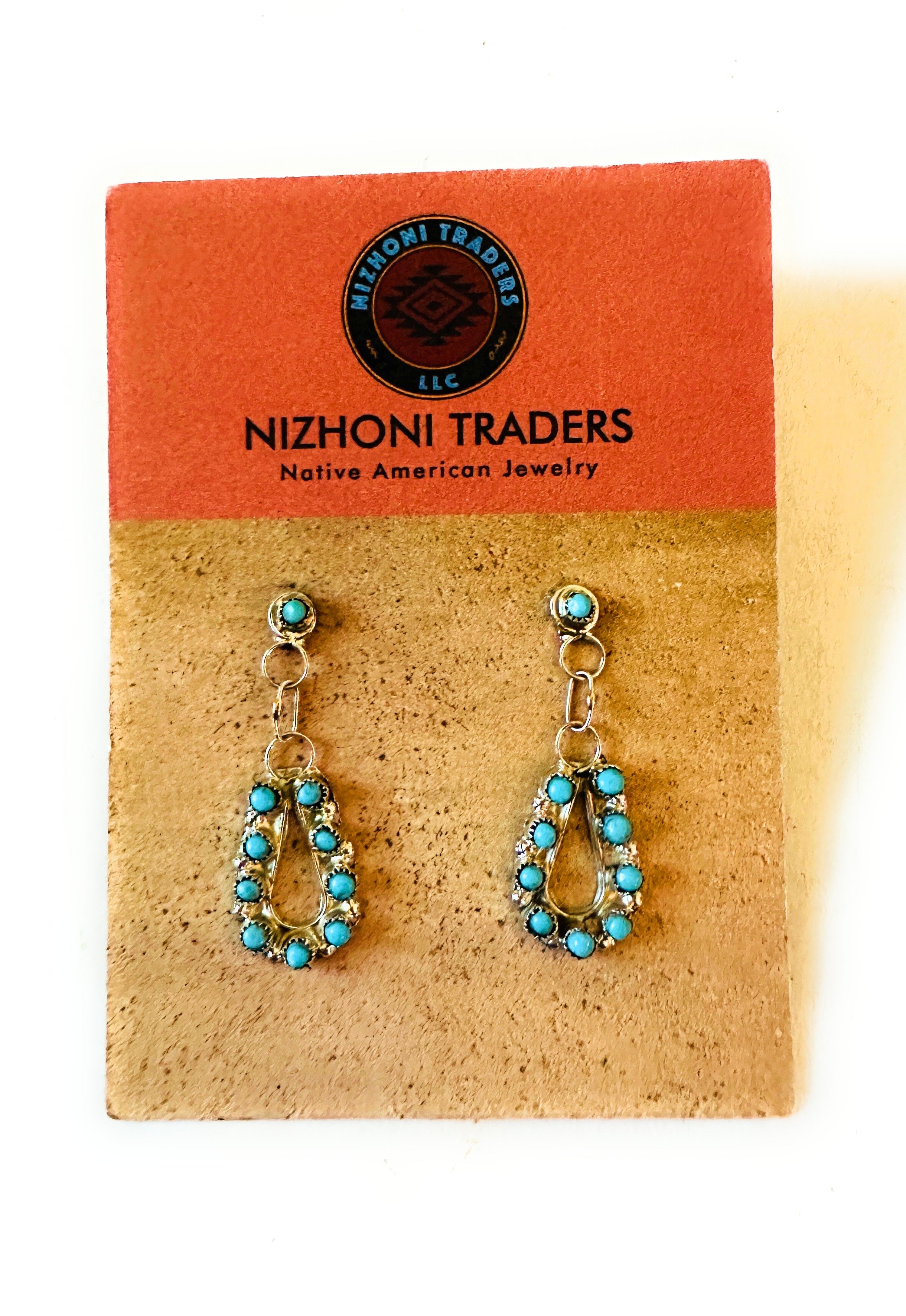 Zuni Sterling Silver & Turquoise Petit Point Dangle Earrings