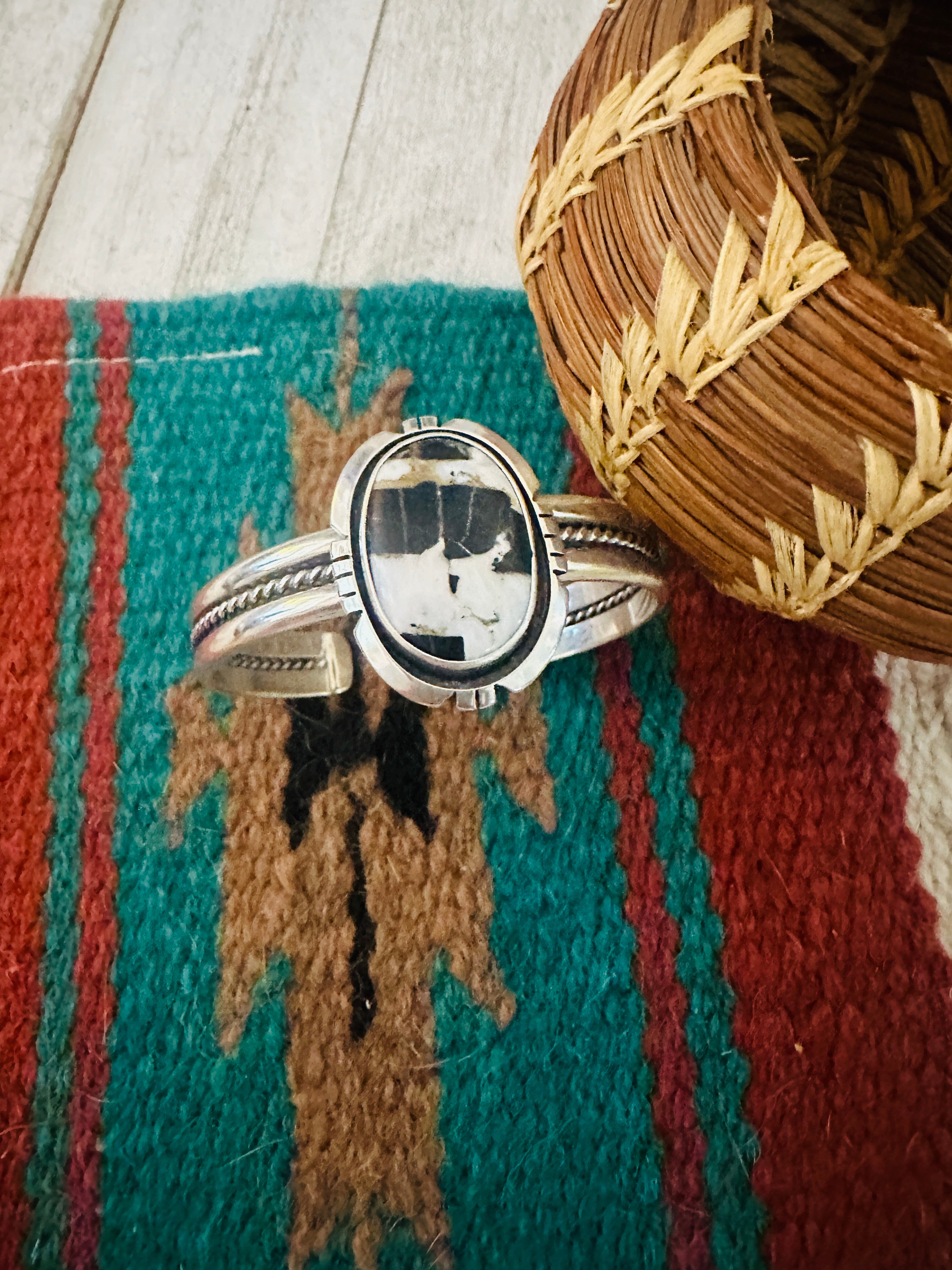 Navajo White Buffalo & Sterling Silver Cuff Bracelet