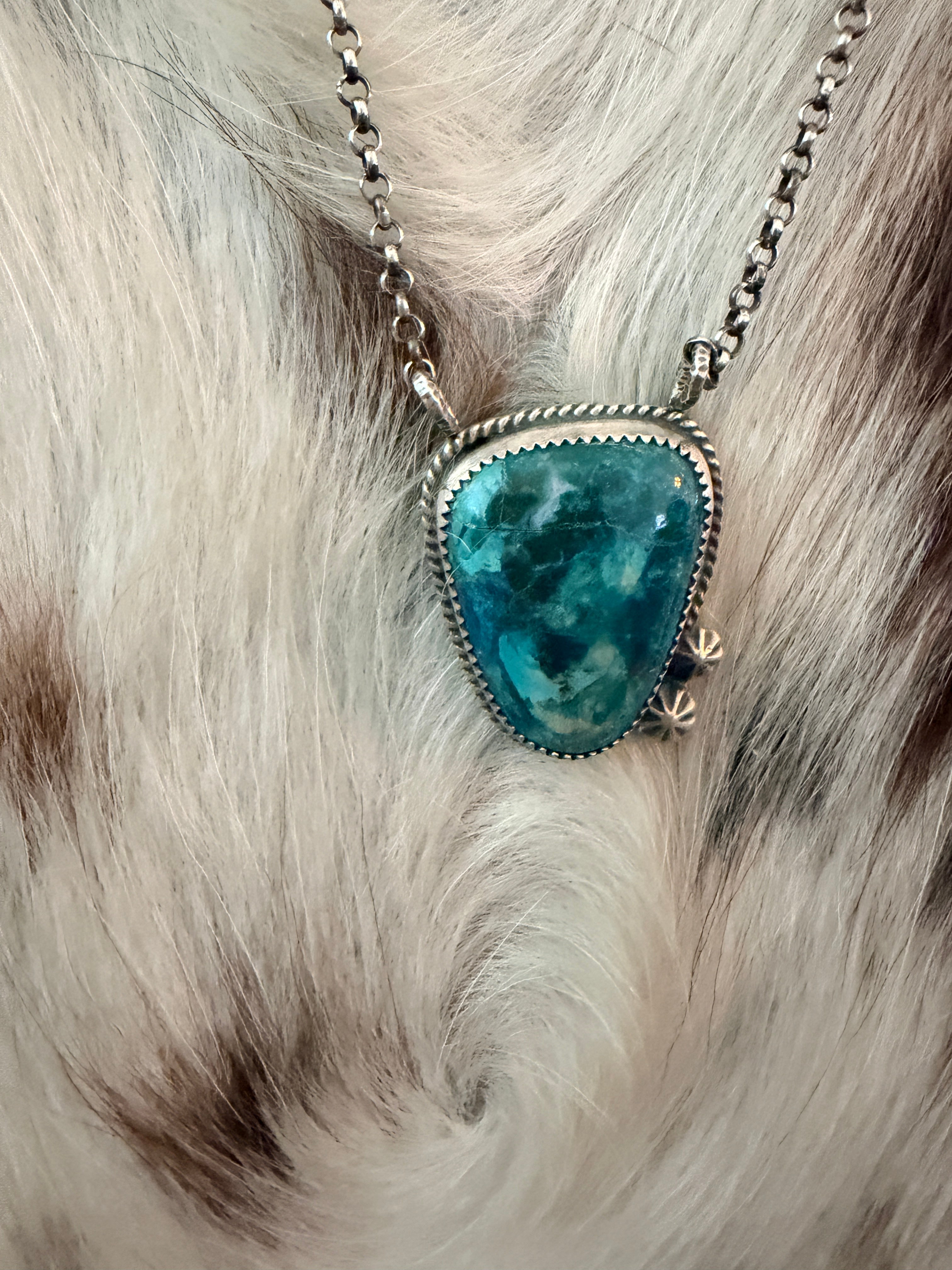 Handmade Sterling Silver & Peruvian Blue Opal Necklace
