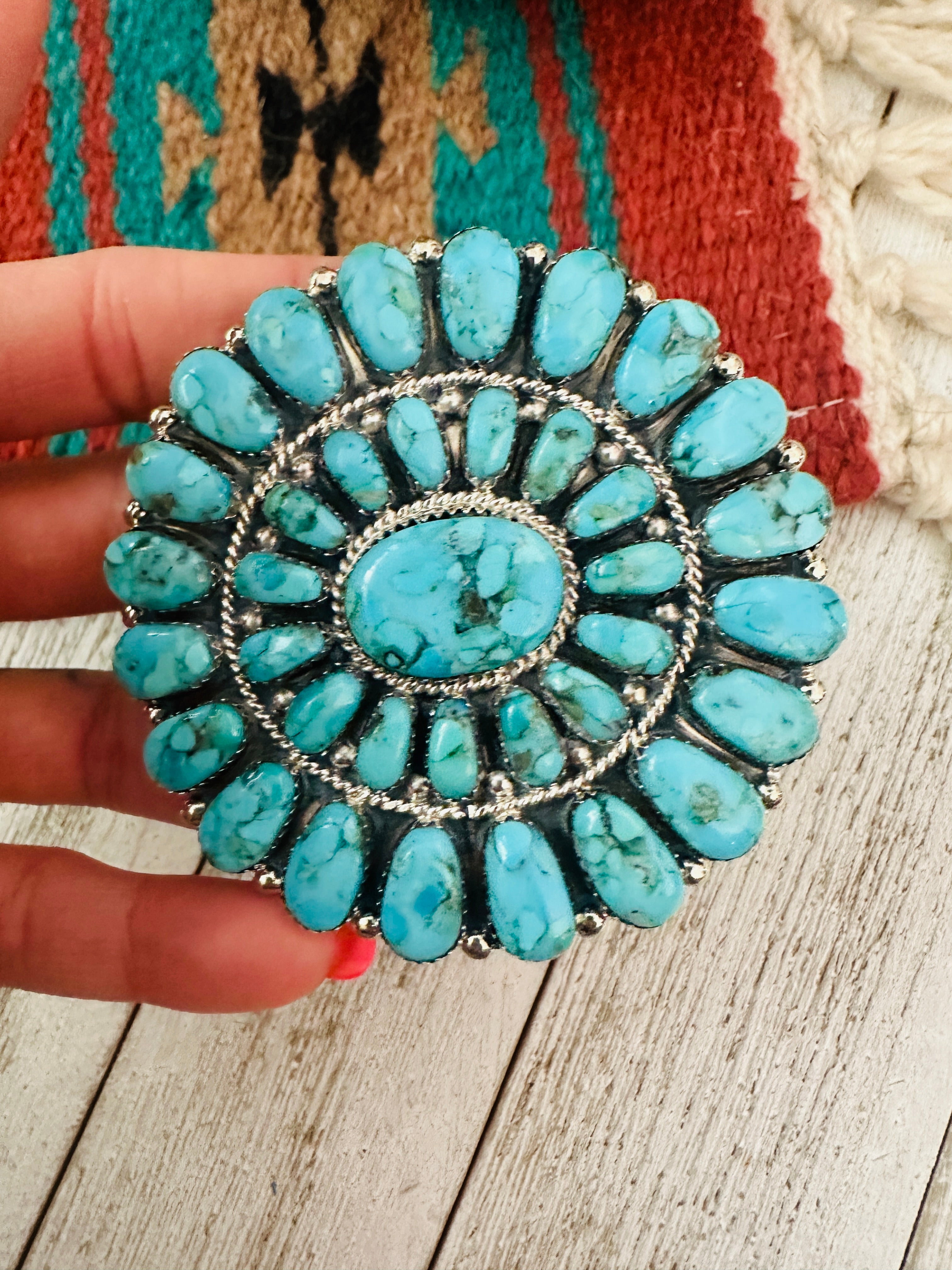 Navajo Turquoise & Sterling Silver Cluster Hair Barrette