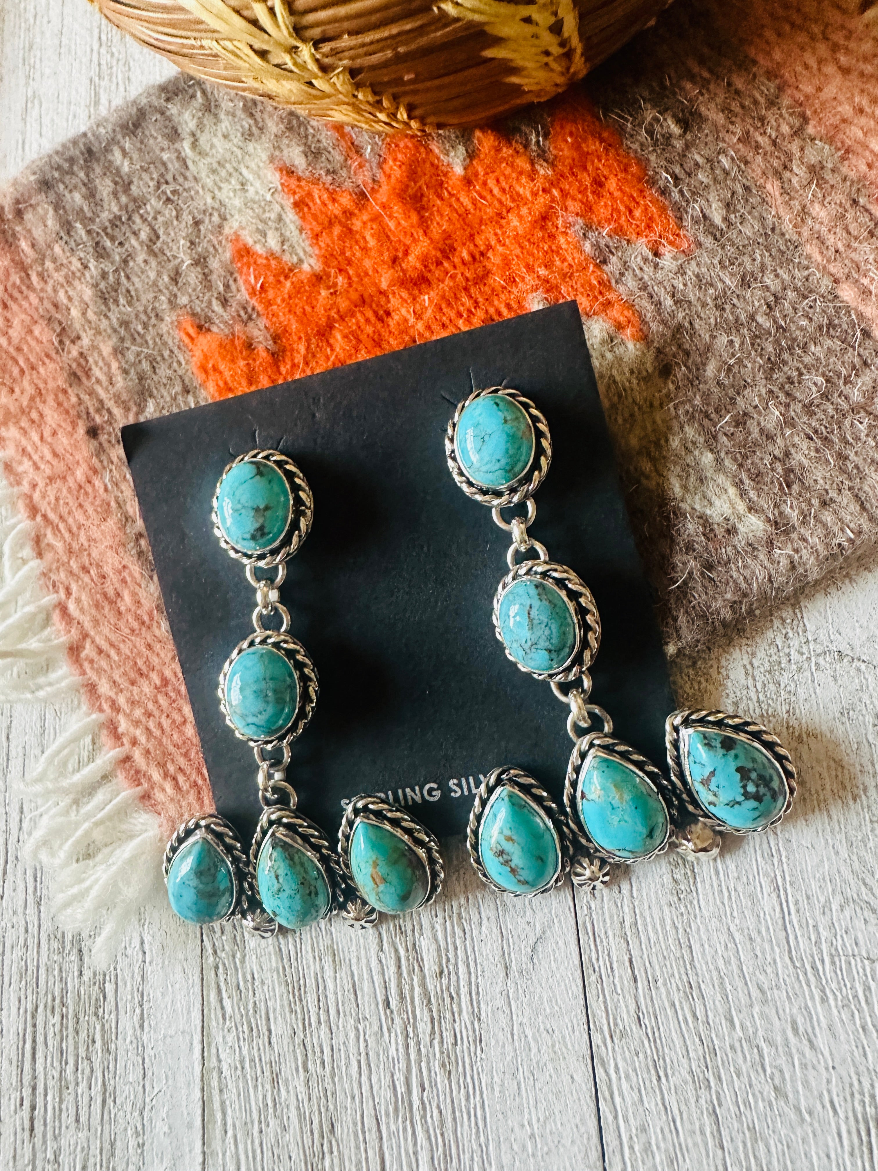 Navajo Turquoise And Sterling Silver Dangle Earrings