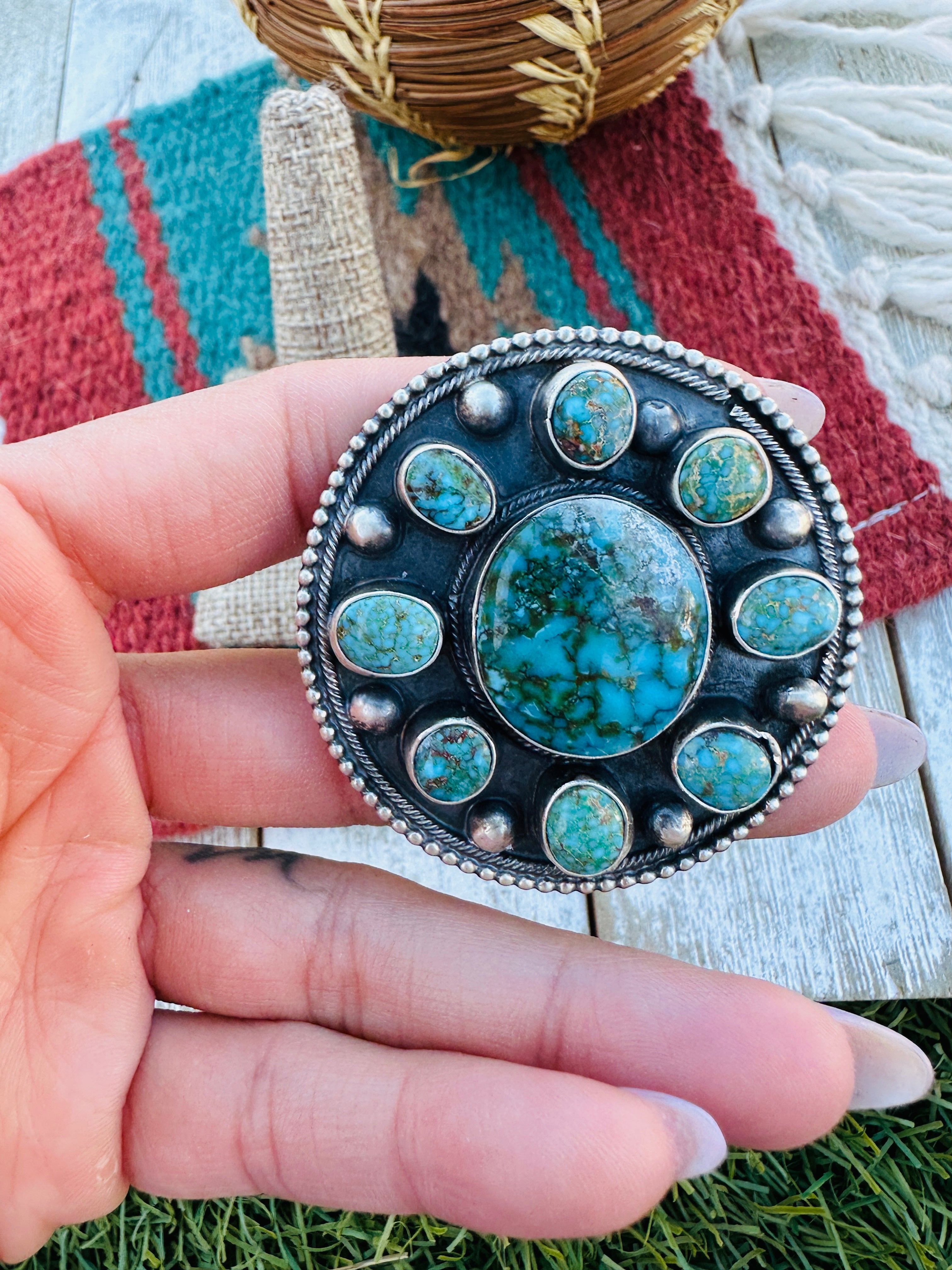 Hand Crafted Turquoise & Sterling Silver Ring Size 8 by Bobby Johnson