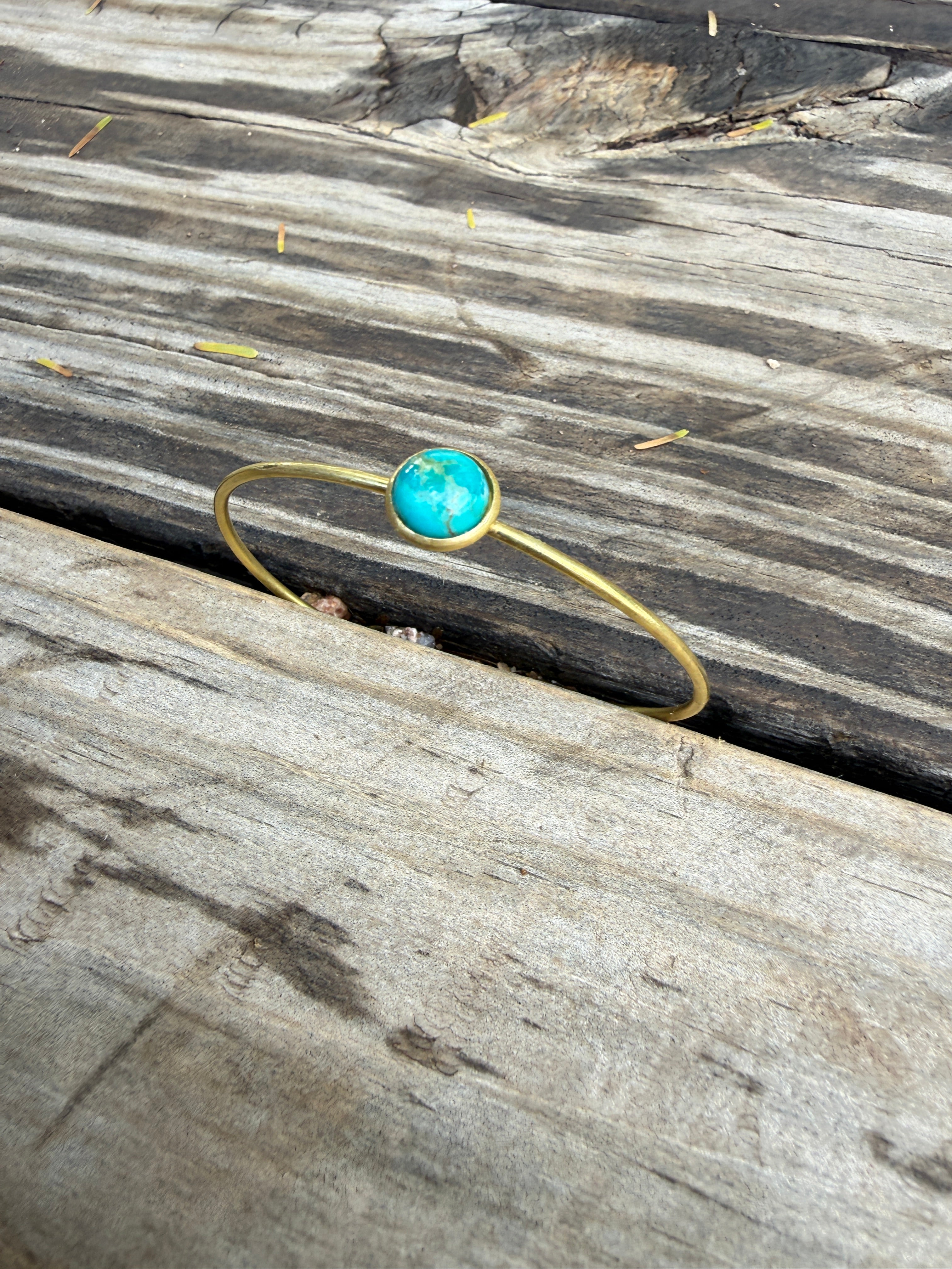“The Golden Collection” Handmade 8mm Natural Turquoise Gold Plated Sterling Silver Adjustable Bracelet Cuff
