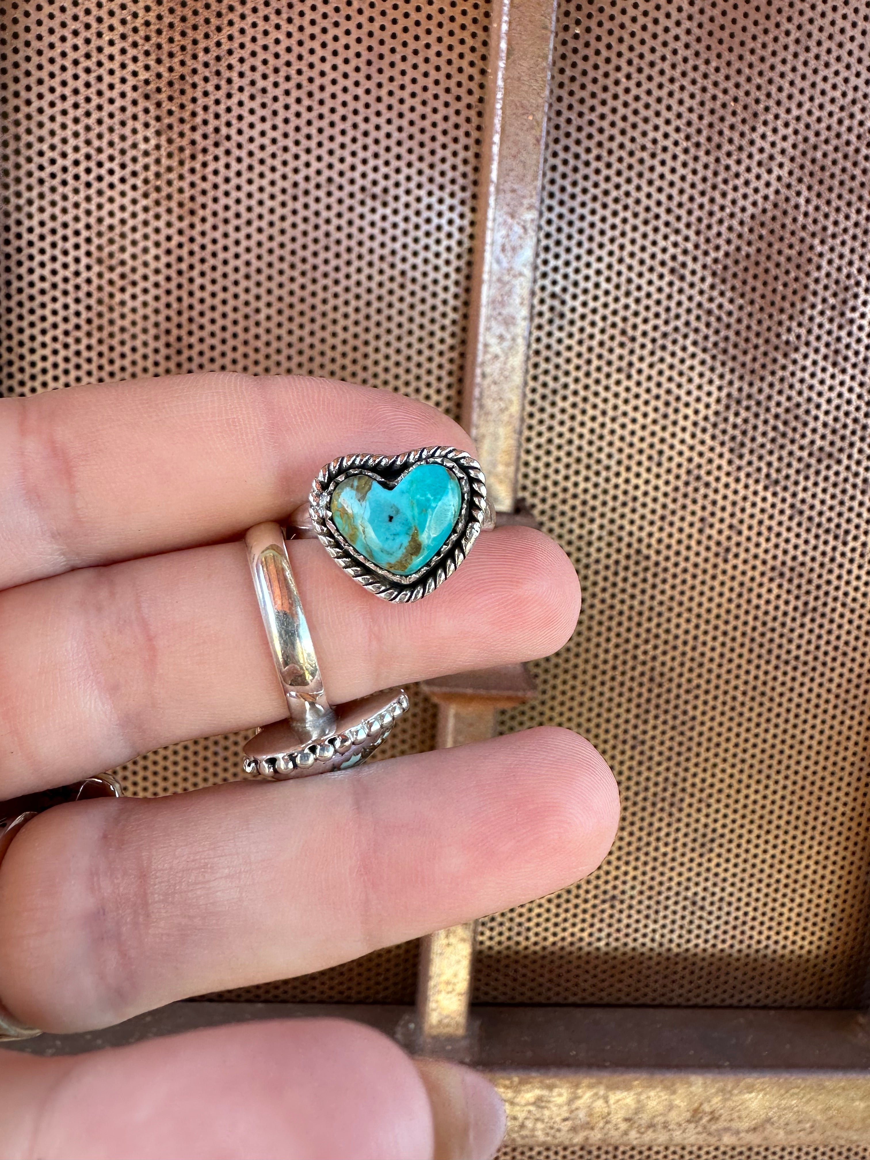 Turquoise Amore Handmade Adjustable Turquoise Sterling Silver Heart Ring