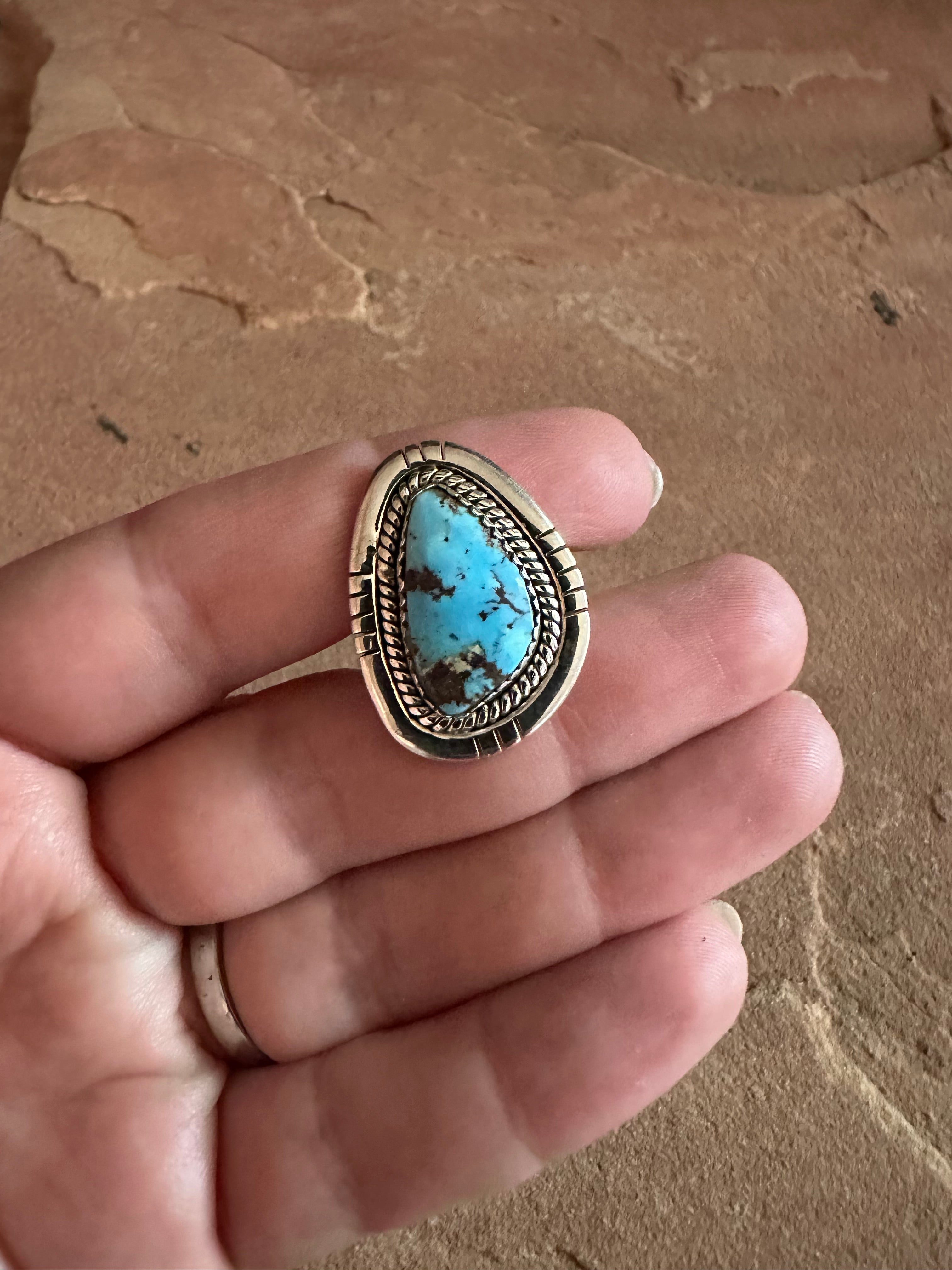 Beautiful Handmade Golden Hills Turquoise And Sterling Silver Adjustable Ring