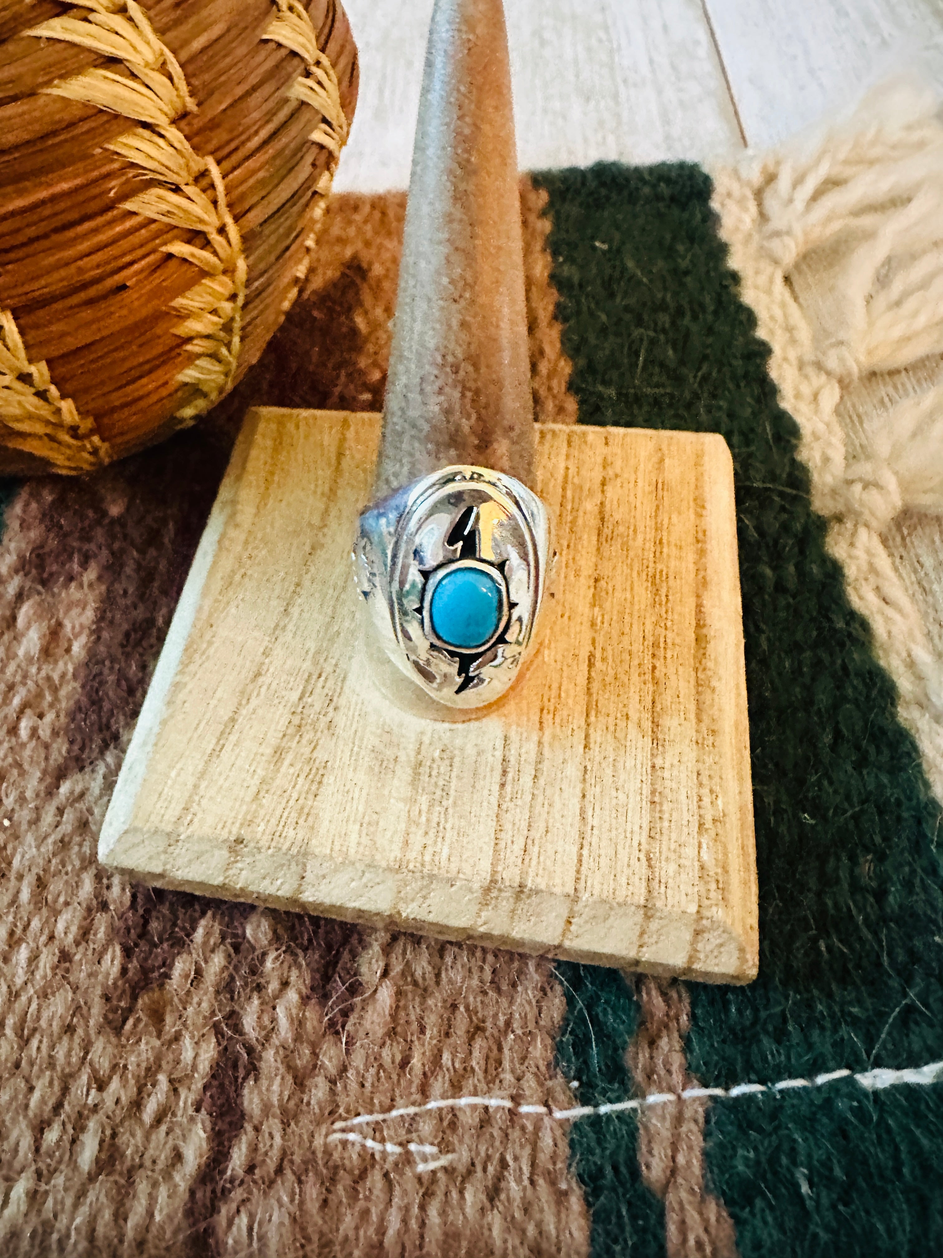 Navajo Sterling Silver & Turquoise Ring Size 10.5