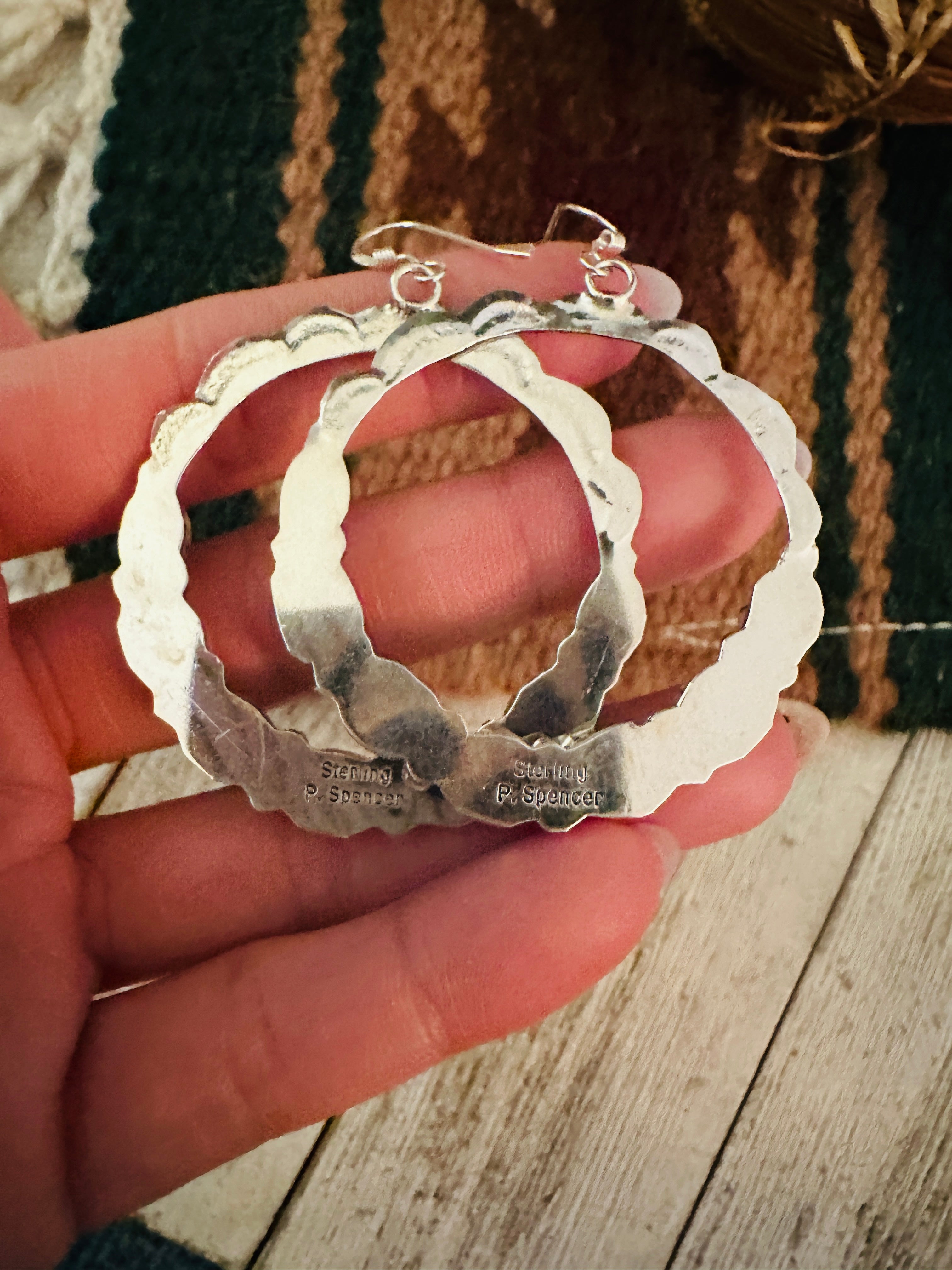 Handcrafted Turquoise & Sterling Silver Dangle Hoop Earrings