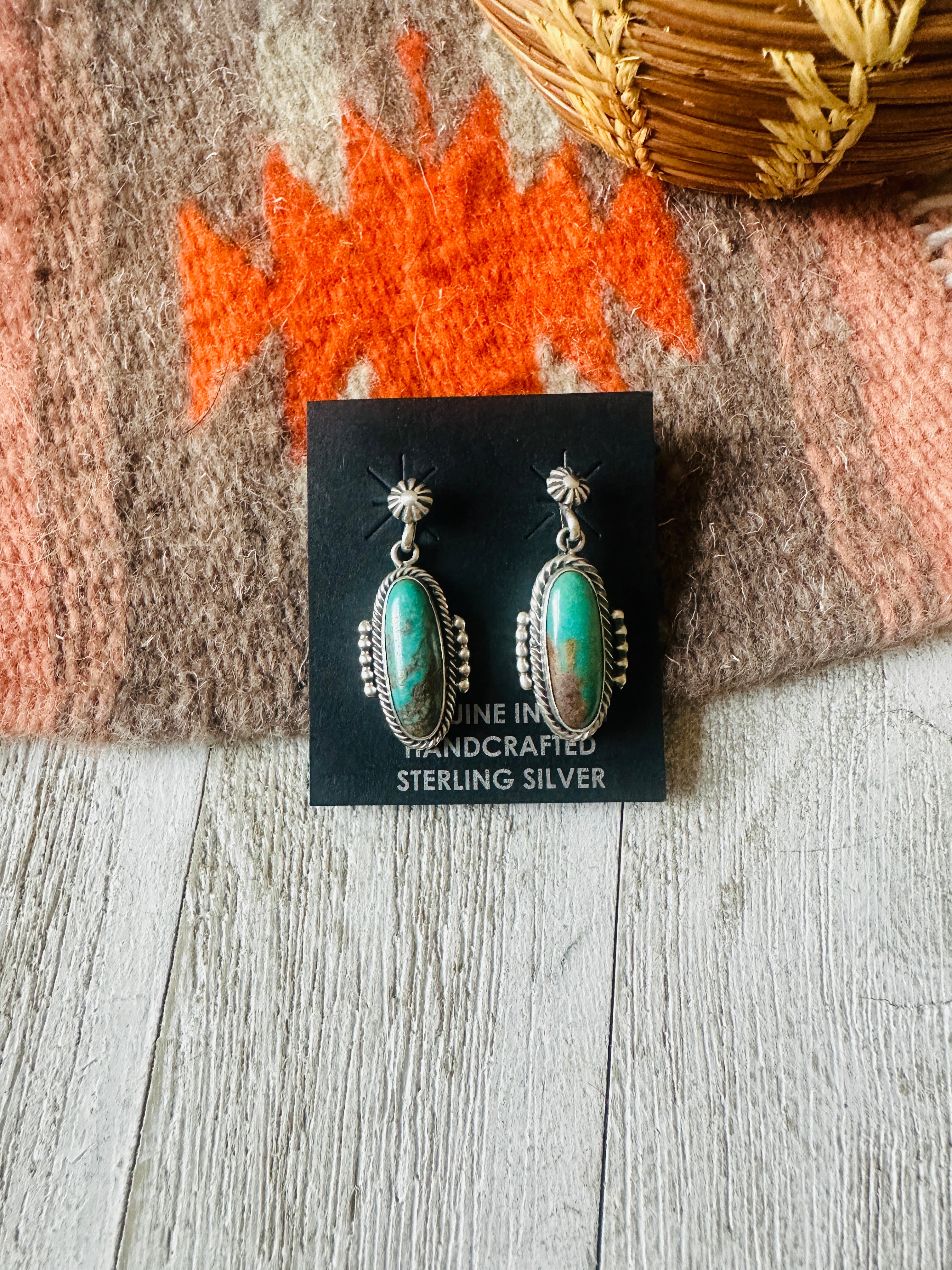 Navajo Royston Turquoise And Sterling Silver Dangle Earrings