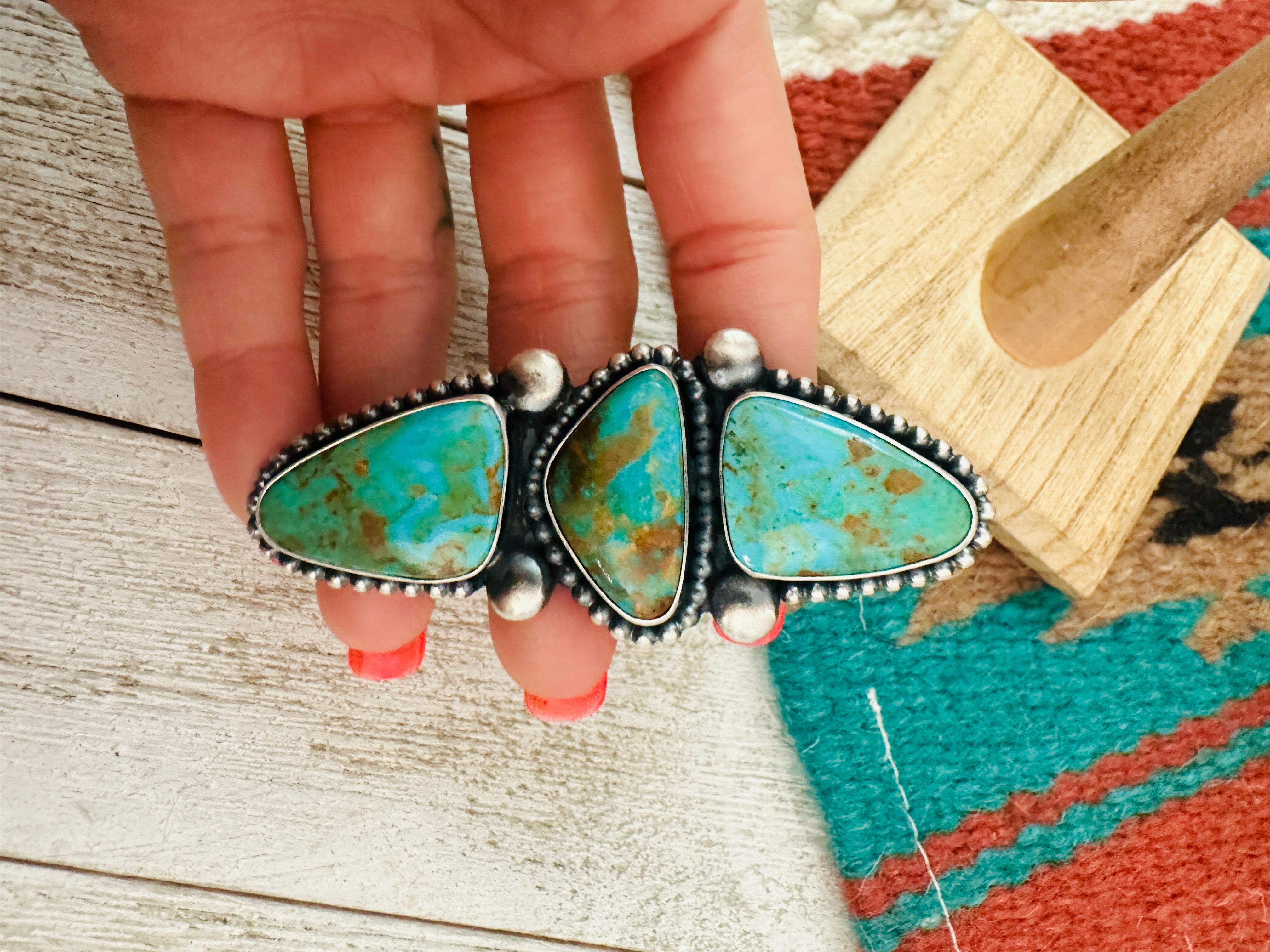 Navajo Royston Turquoise & Sterling Silver Adjustable Ring by Ernest Begay