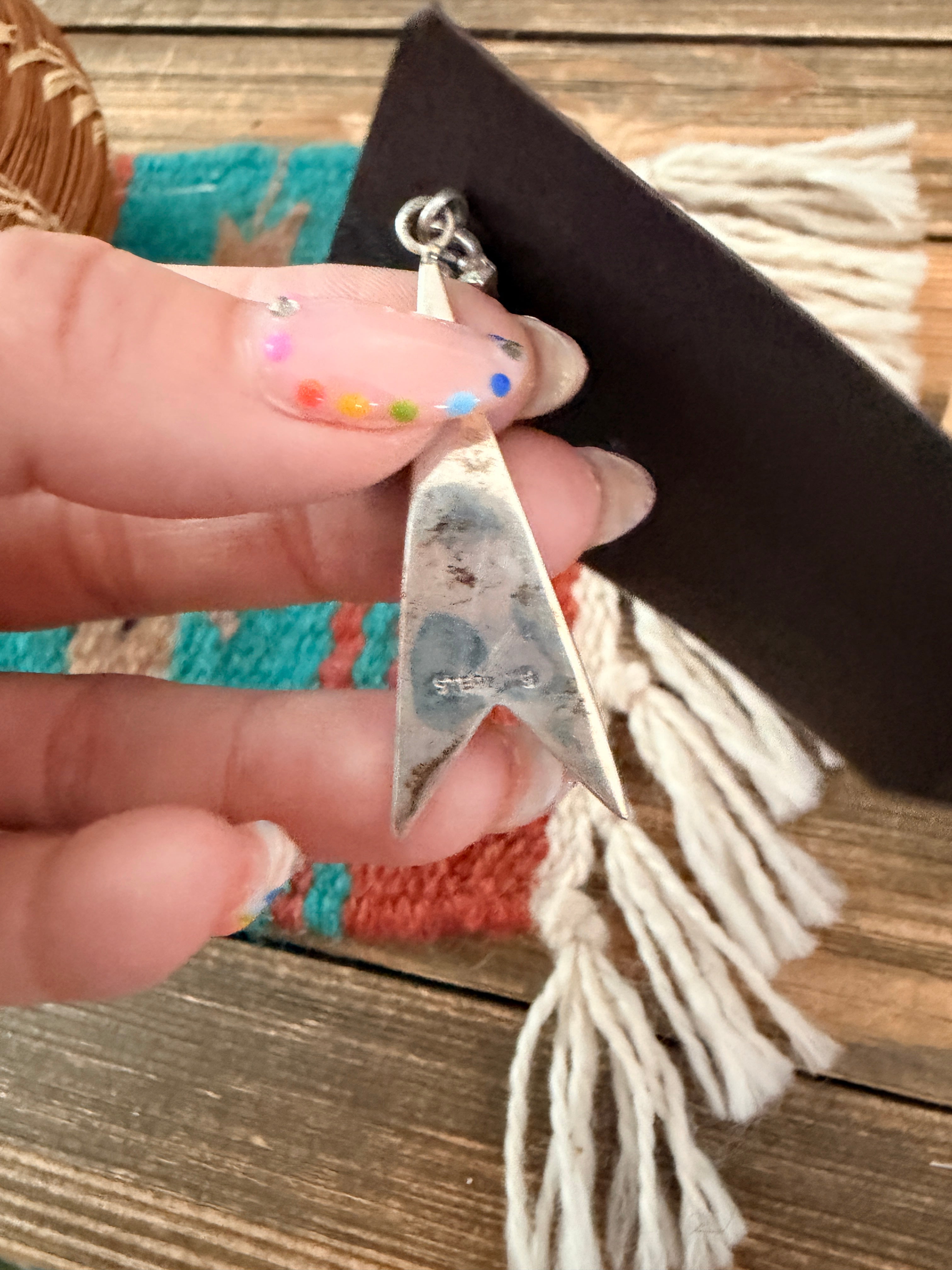 Old Pawn Handcrafted Sterling Silver & Turquoise Inlay Dangle Earrings