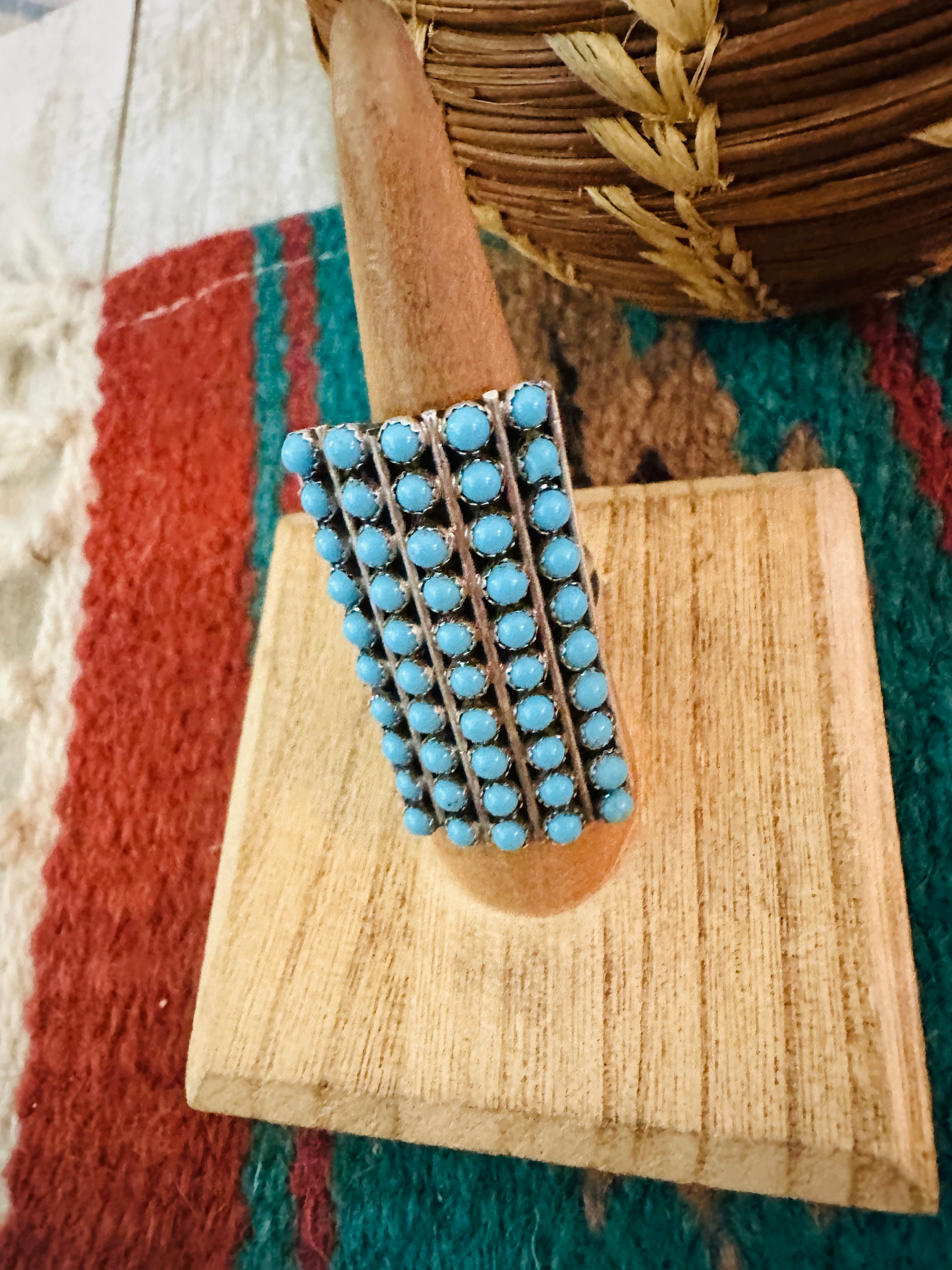 Zuni Sterling Silver & Turquoise Snake Eye Ring Size 7