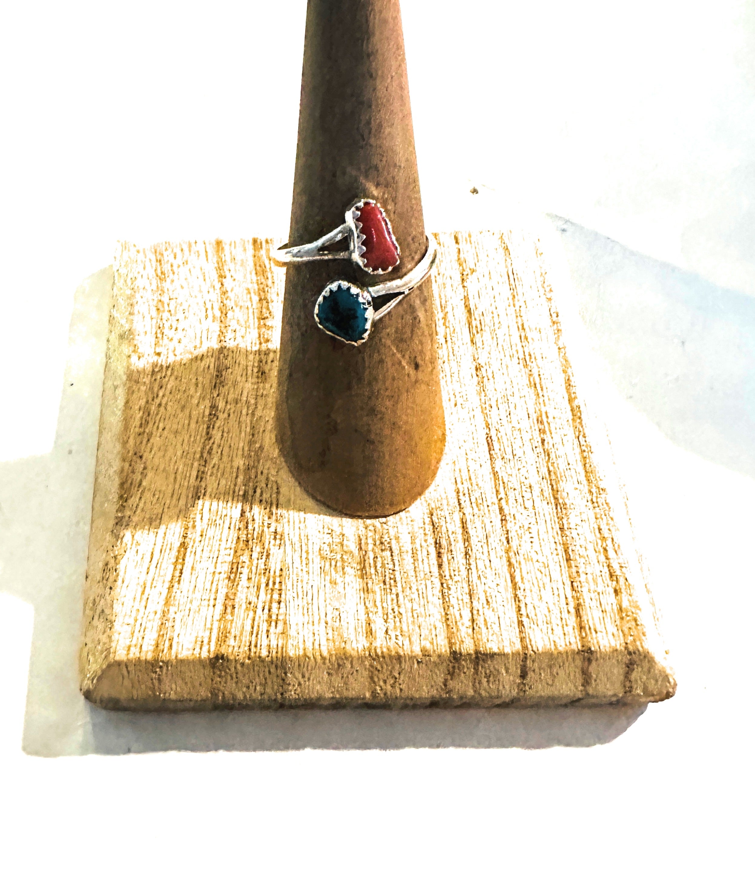 Navajo Sterling Silver, Coral & Turquoise Adjustable Rings