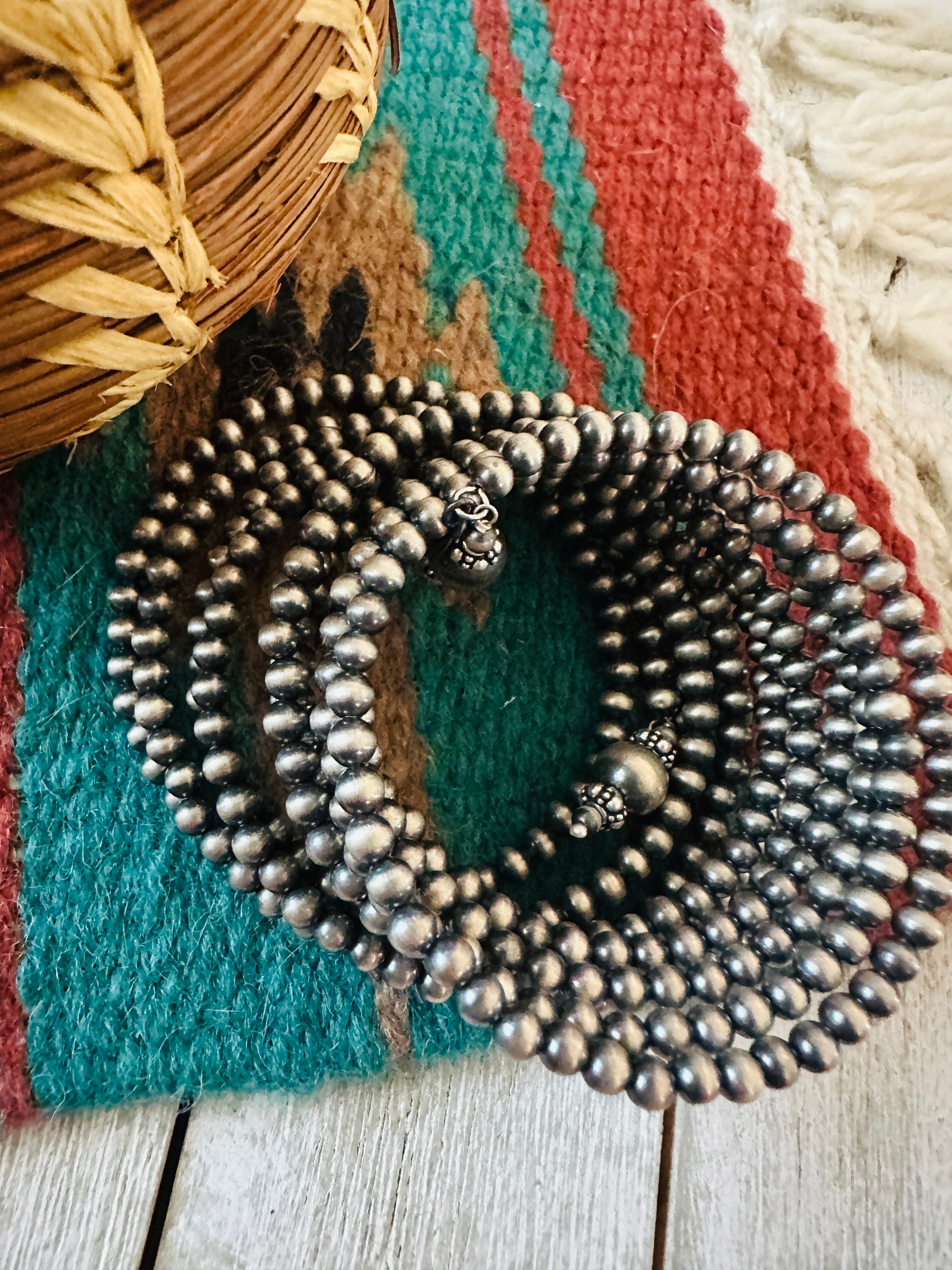 Handmade Sterling Silver Beaded Wrap Bracelet