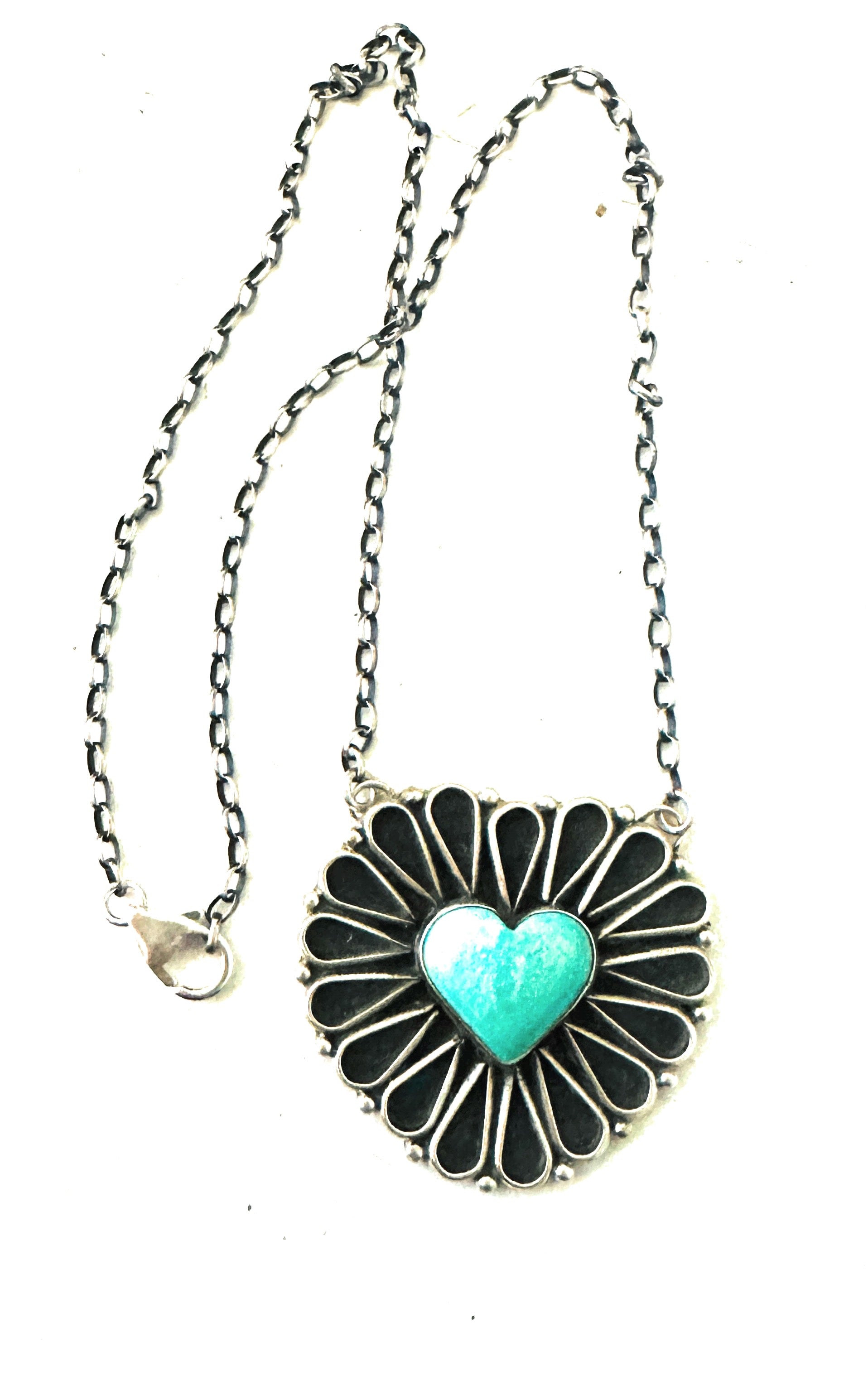 Navajo Sterling Silver & Turquoise Heart Necklace