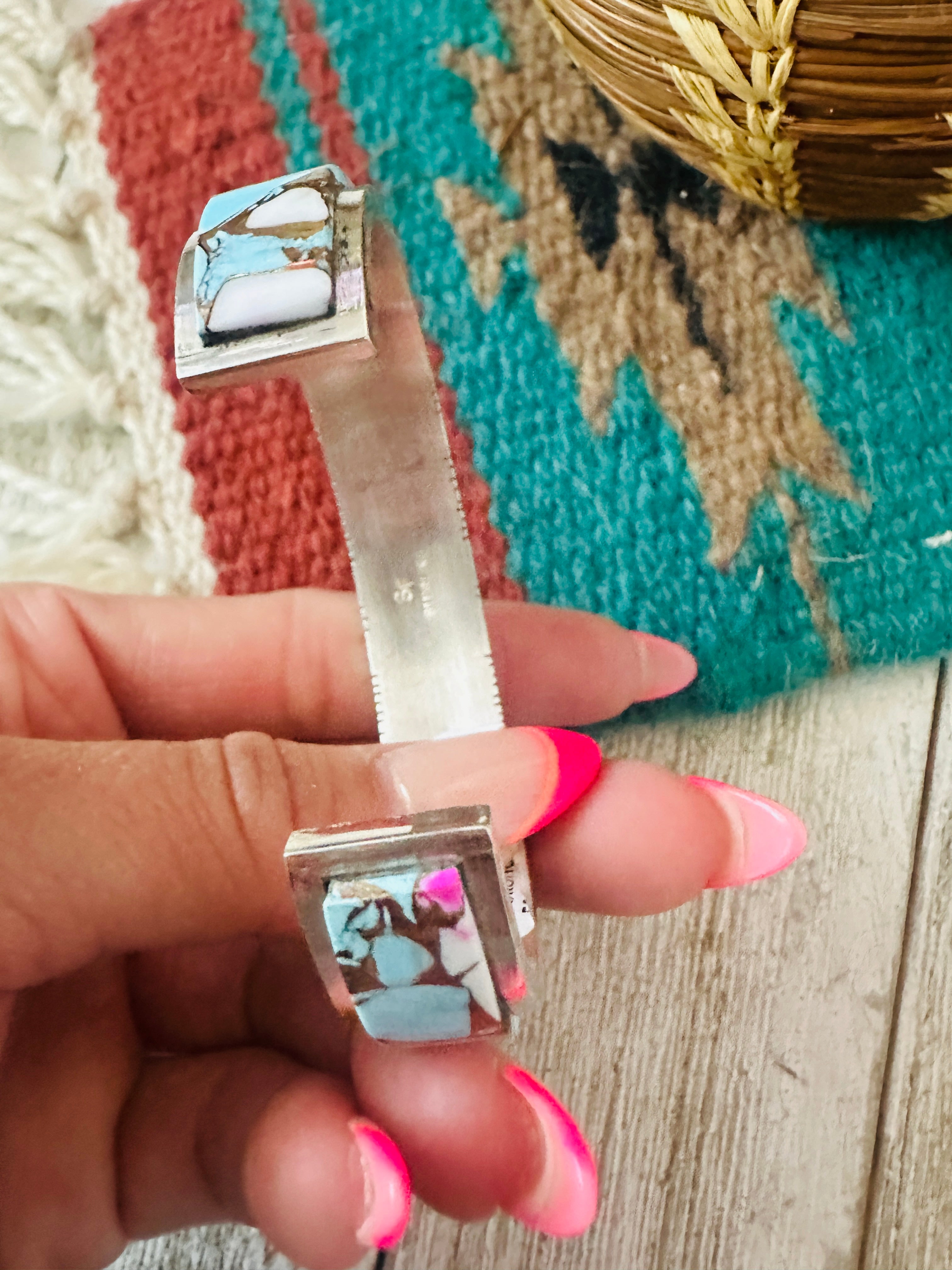Handcrafted Cotton Candy & Sterling Silver Inlay Cuff Bracelet