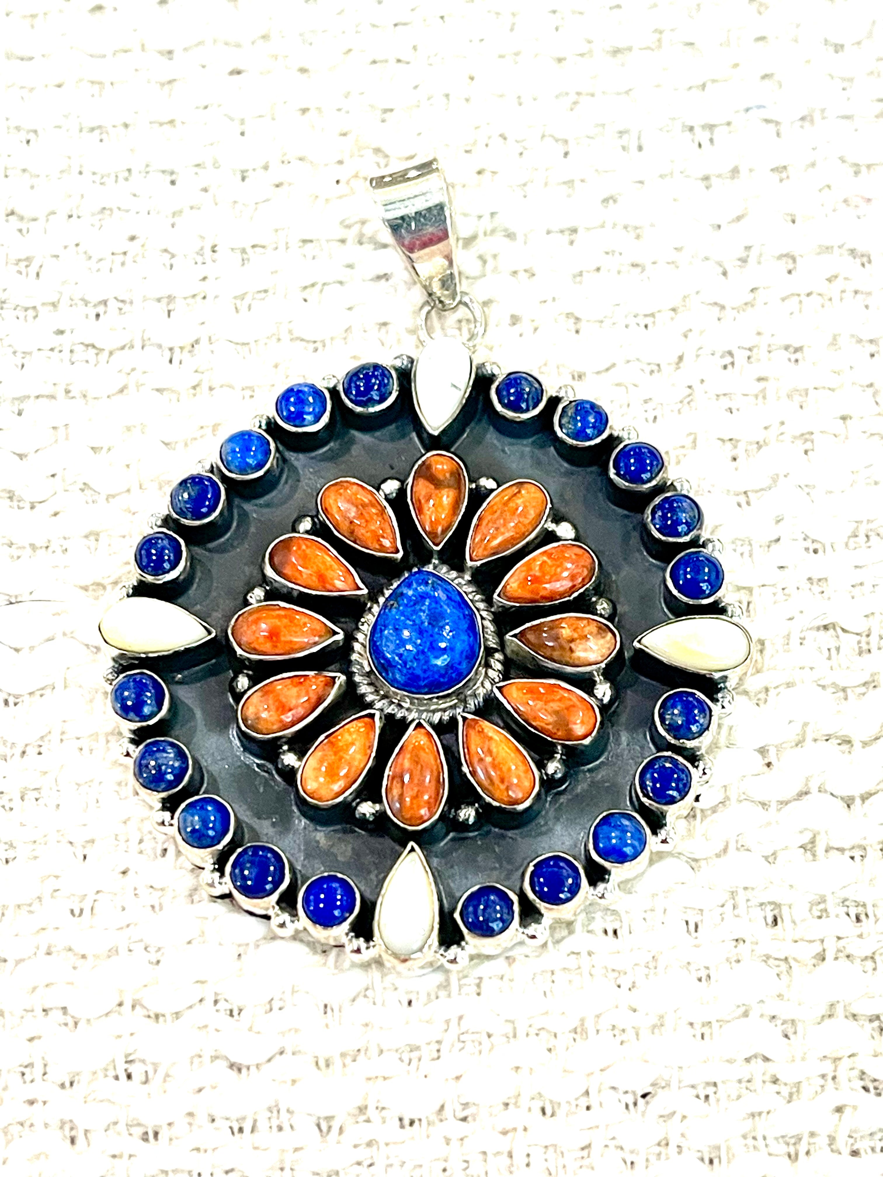 ** 4TH OF JULY ** Handmade Sterling Silver, Lapis Cluster Pendant with Signed Nizhoni