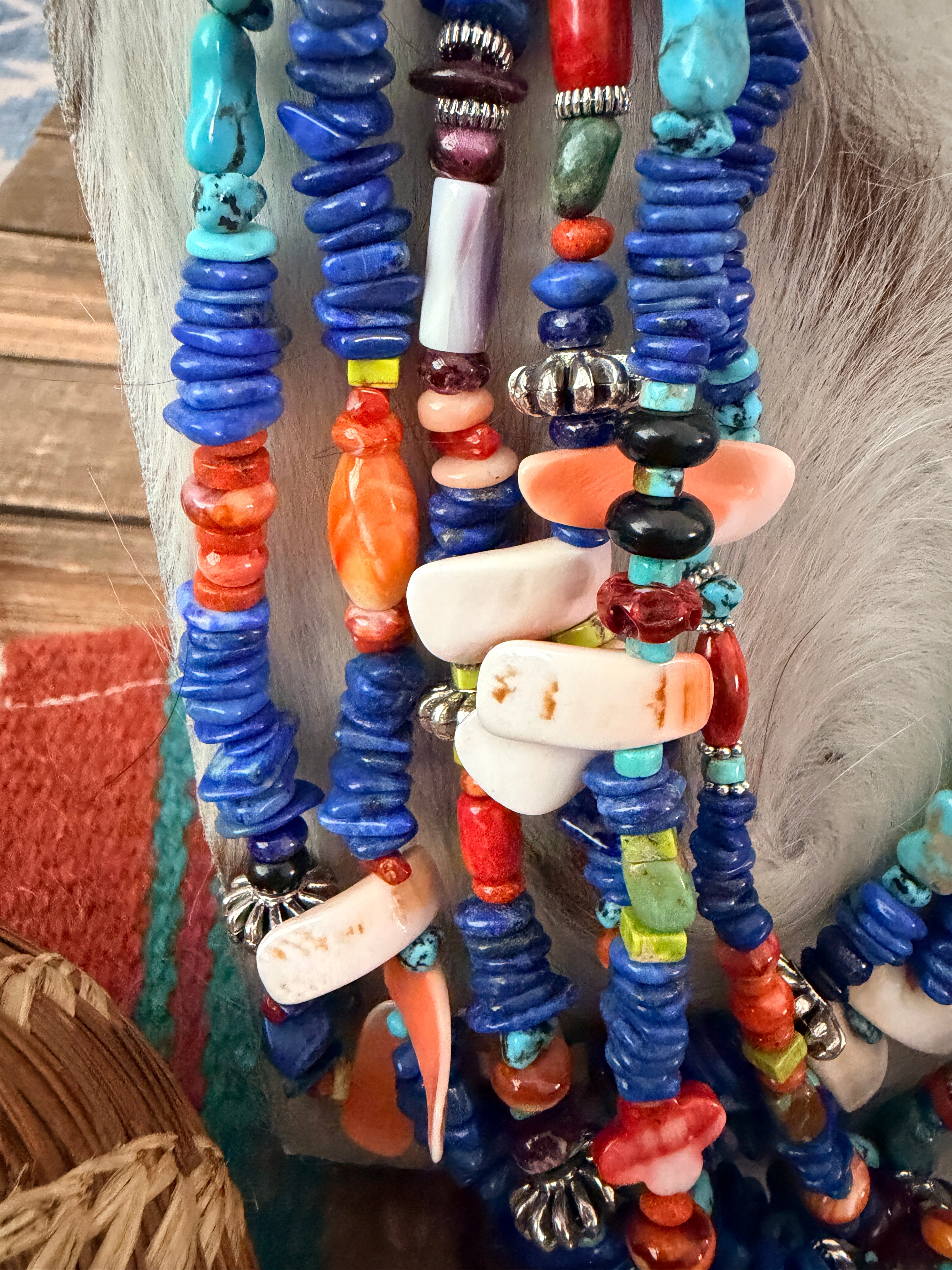 Handcrafted Multi Stone Six-Strand 32” Beaded Necklace