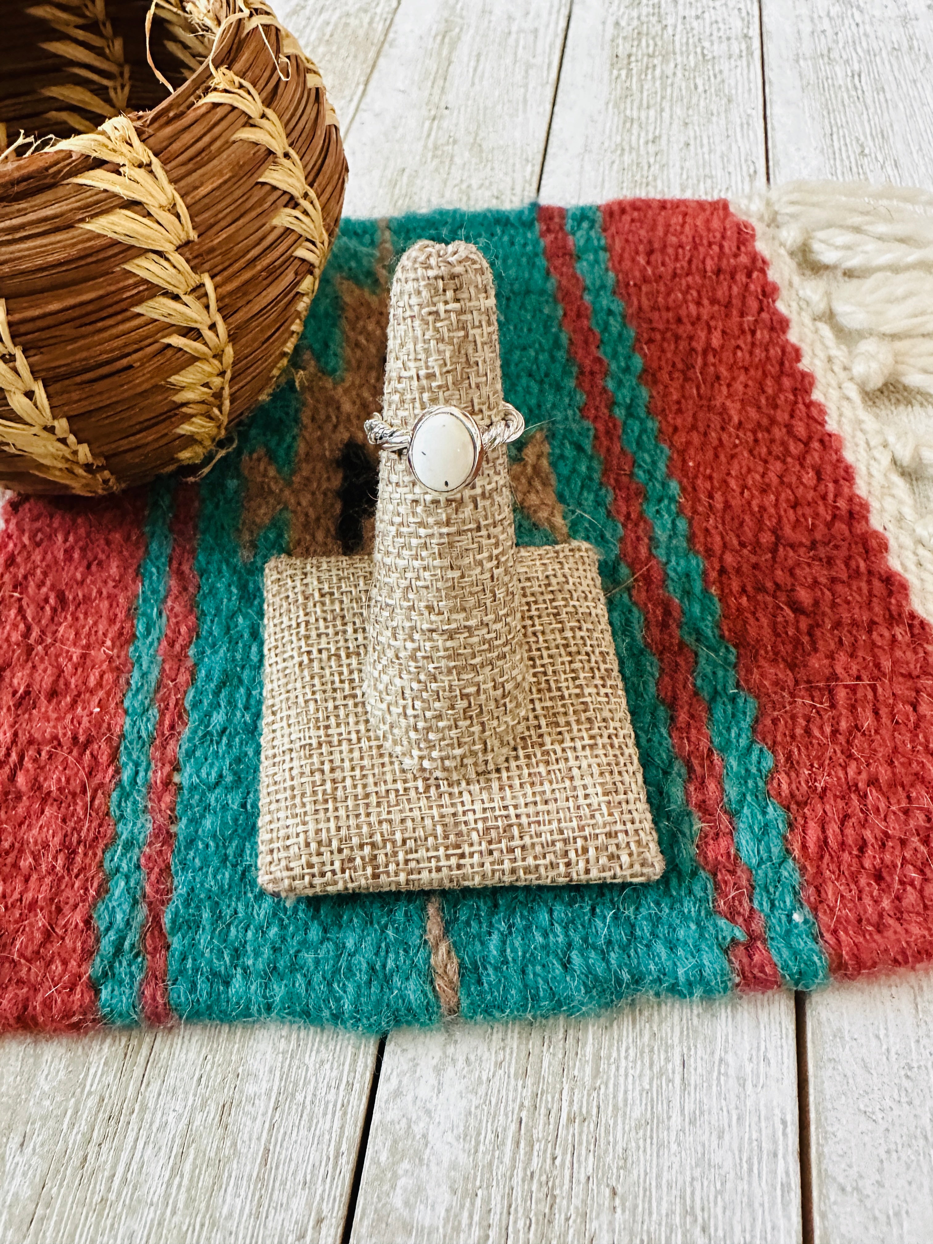 Handcrafted White Buffalo & Twisted Sterling Silver Ring Size 4.5