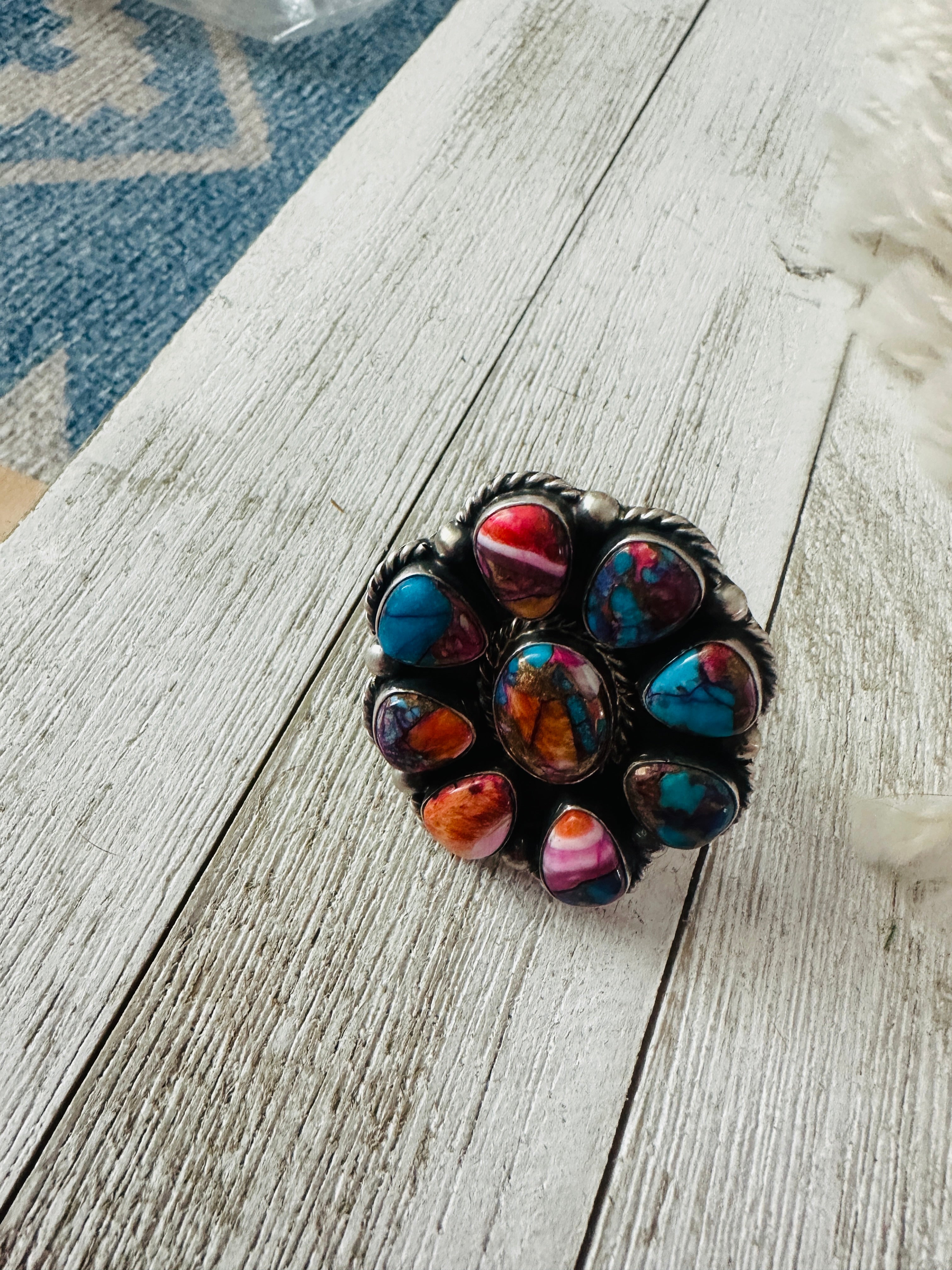 Handcrafted Sterling Silver & Pink Dream Mojave Cluster Adjustable Ring