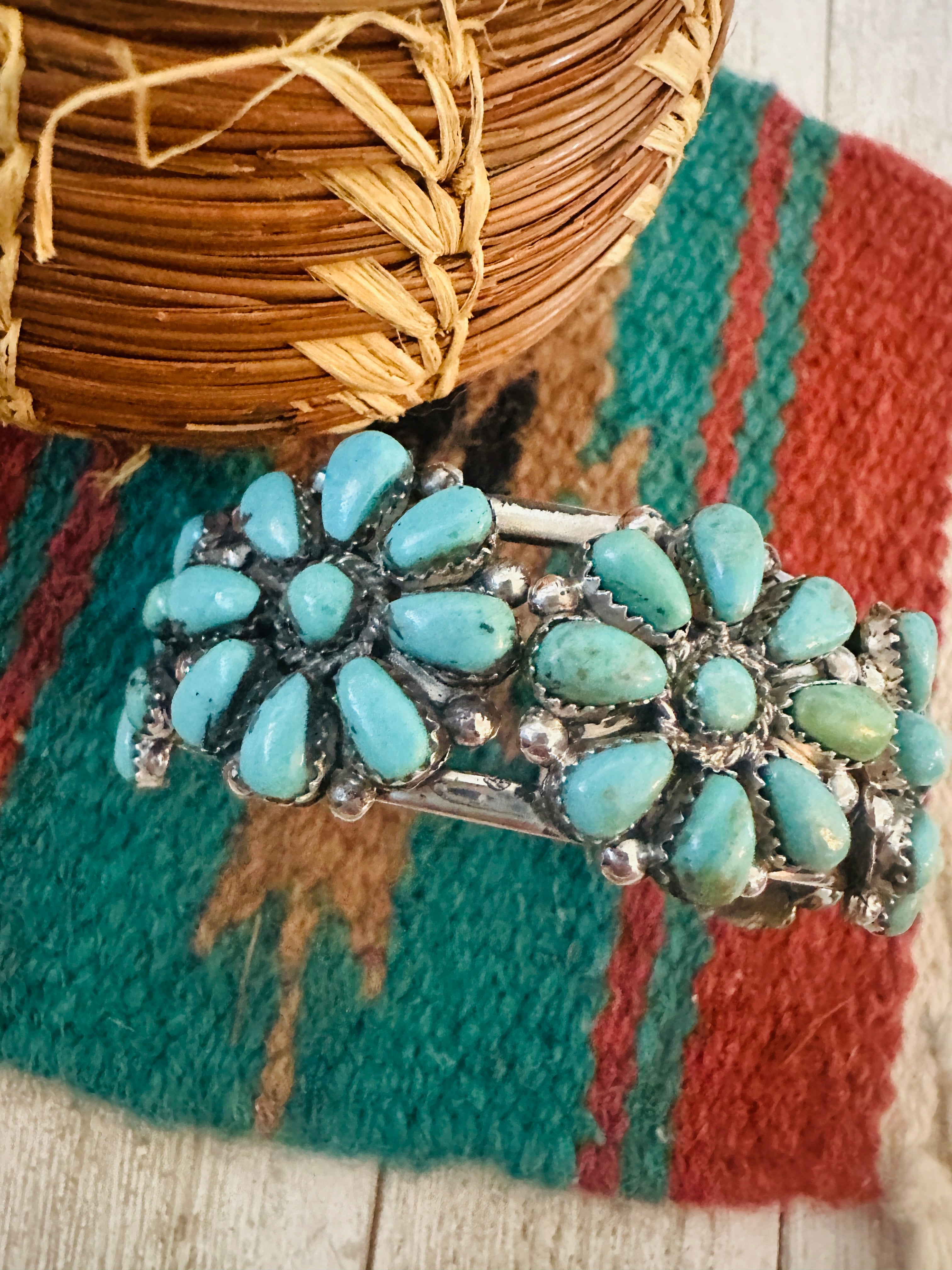 Sterling Silver & Turquoise Cluster Cuff Bracelet /