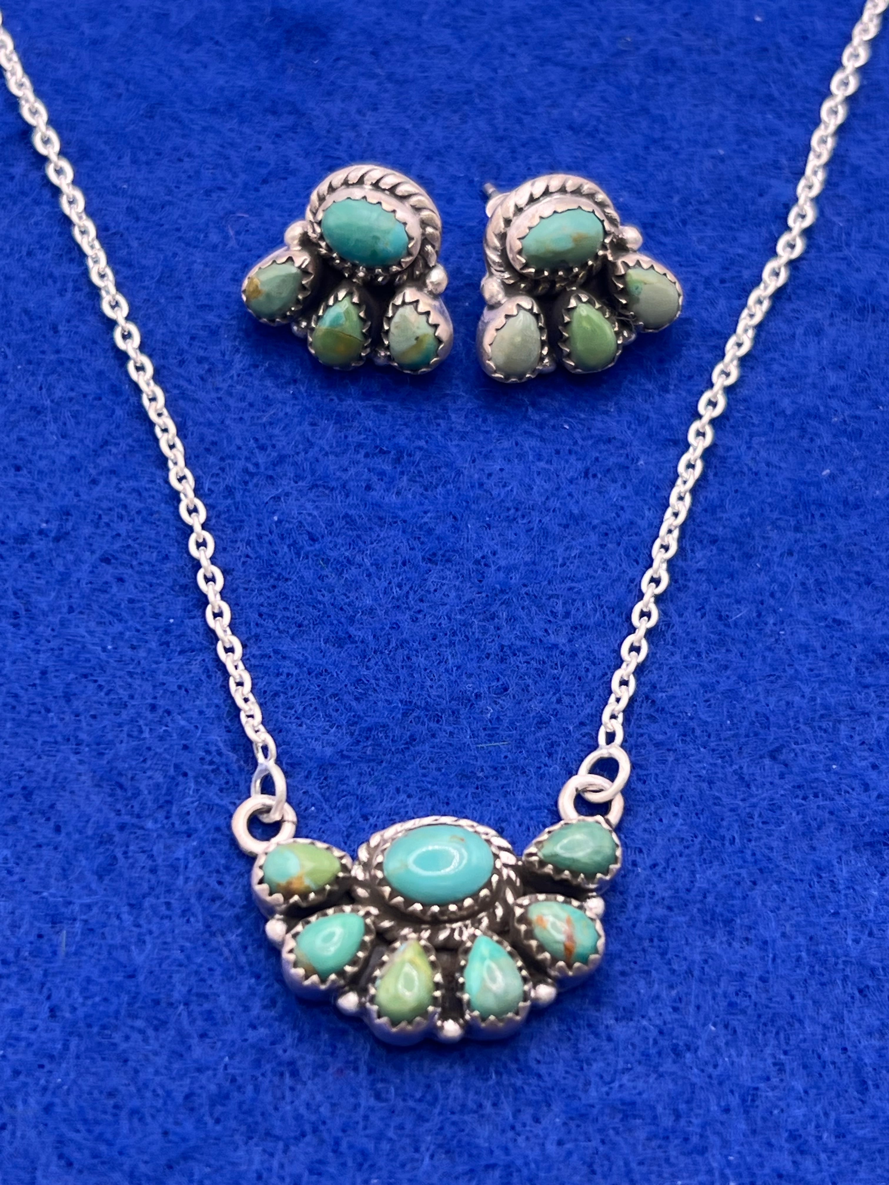 Handmade Turquoise Necklace & Earrings Sterling Silver Set