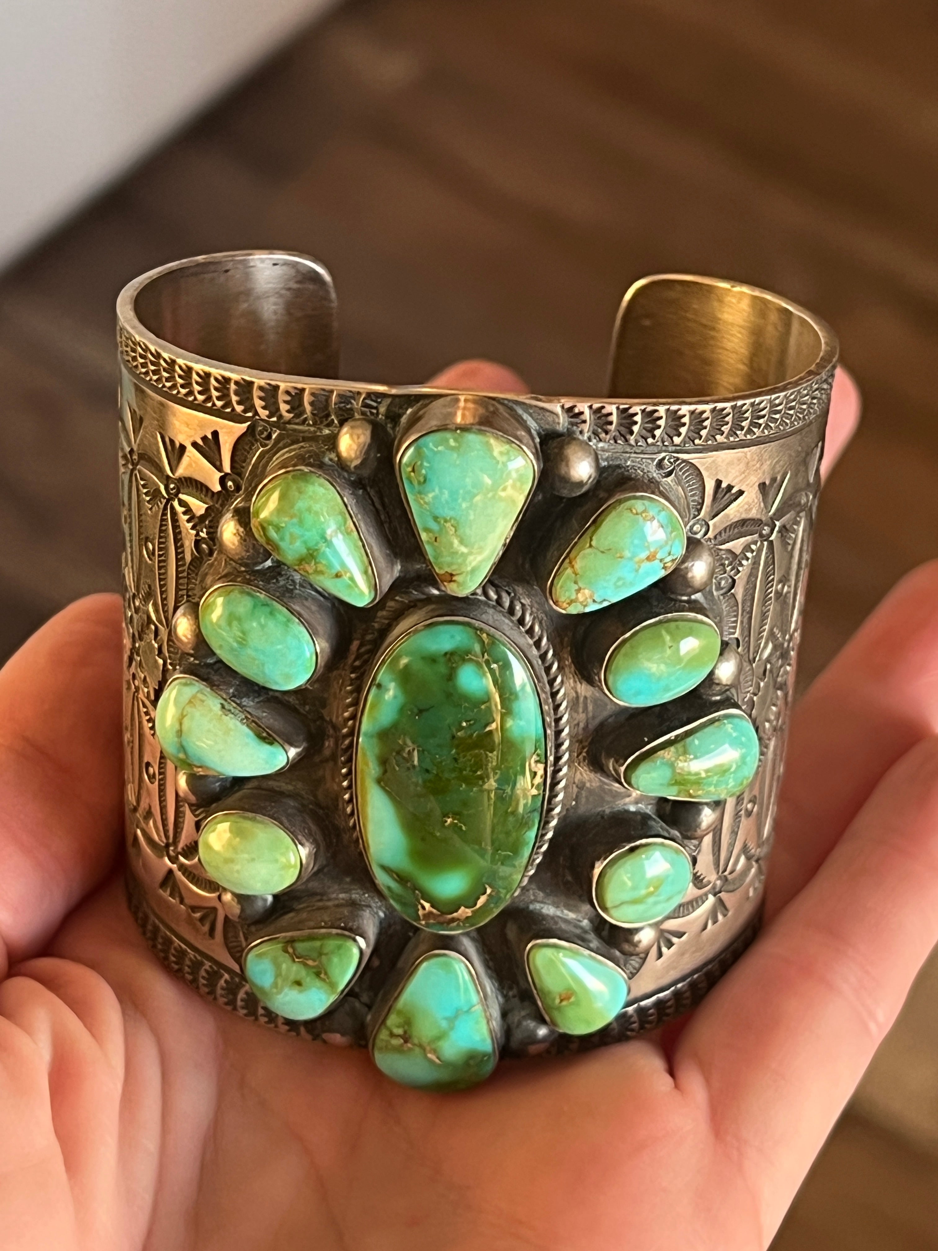 Handcrafted Hefty Sterling Silver and Sonoran Turquoise Cuff Bracelet by Herman Smith /