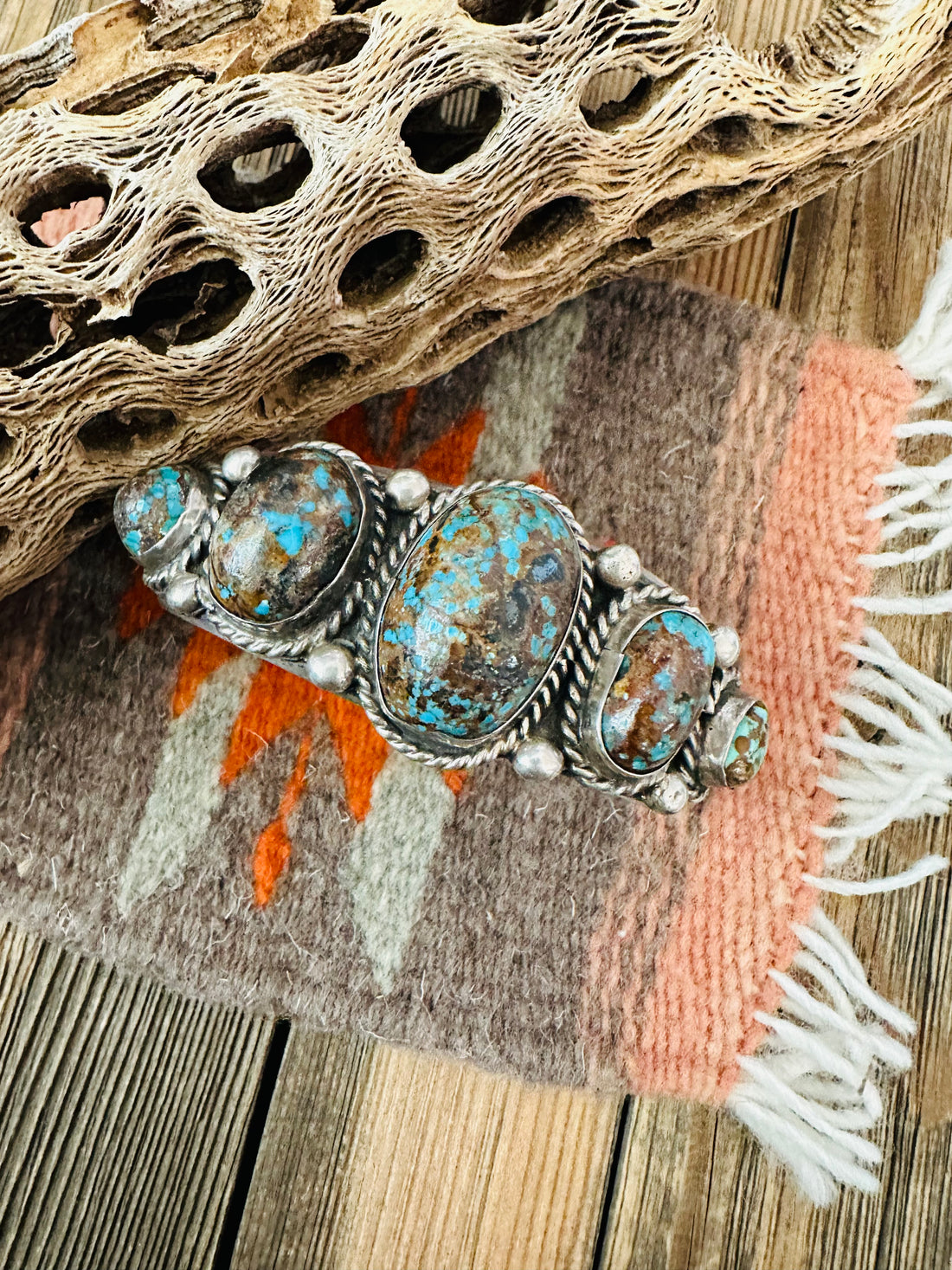 Navajo Old Pawn Morenci Turquoise & Sterling Silver Cuff Bracelet /