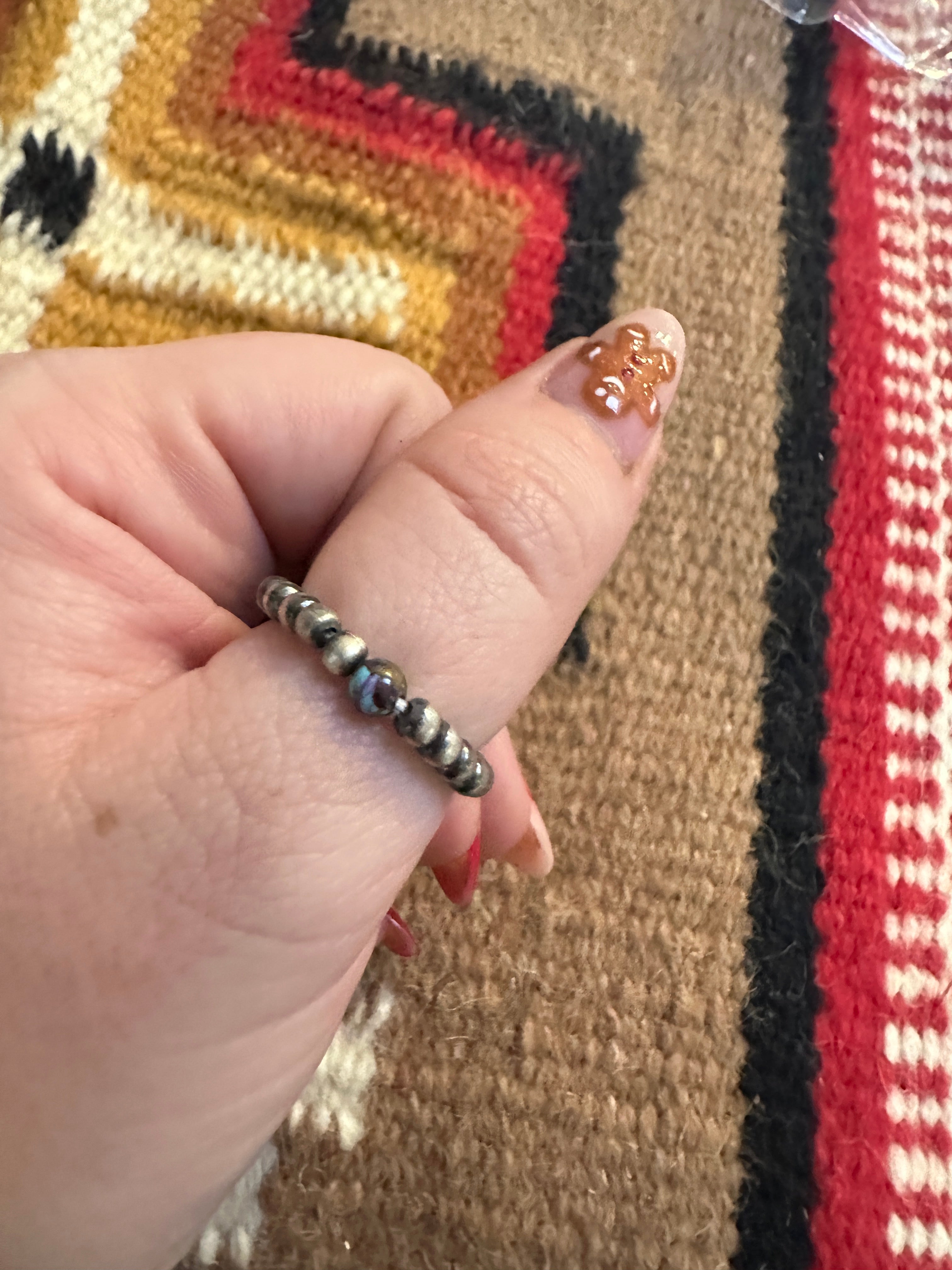 THE VENICE BAND Handmade Sterling Silver Navajo Pearl Style Purple Dream Mojave Beaded Stretch Ring