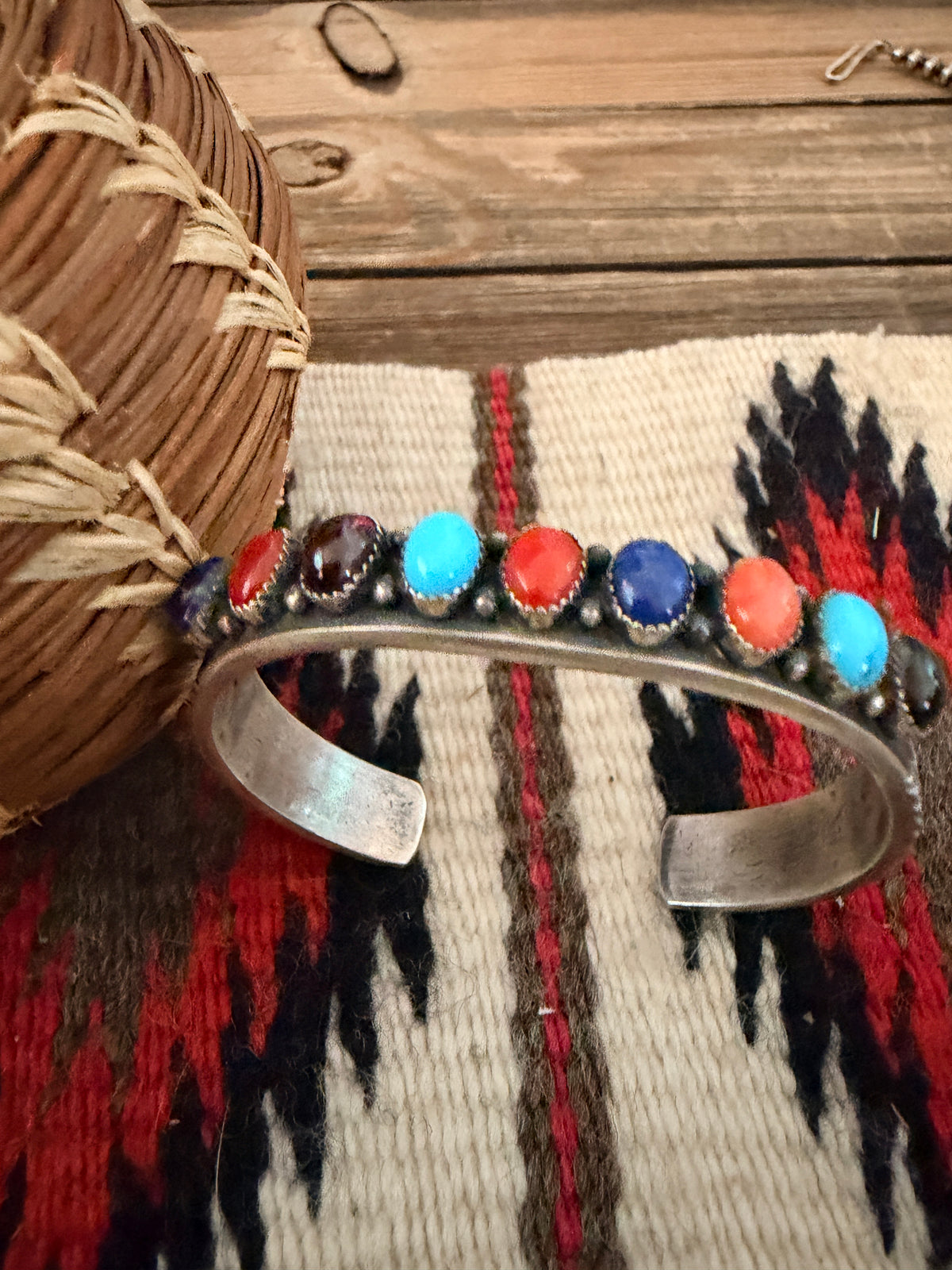 Handcrafted Multi Stone & Sterling Silver Cuff Bracelet