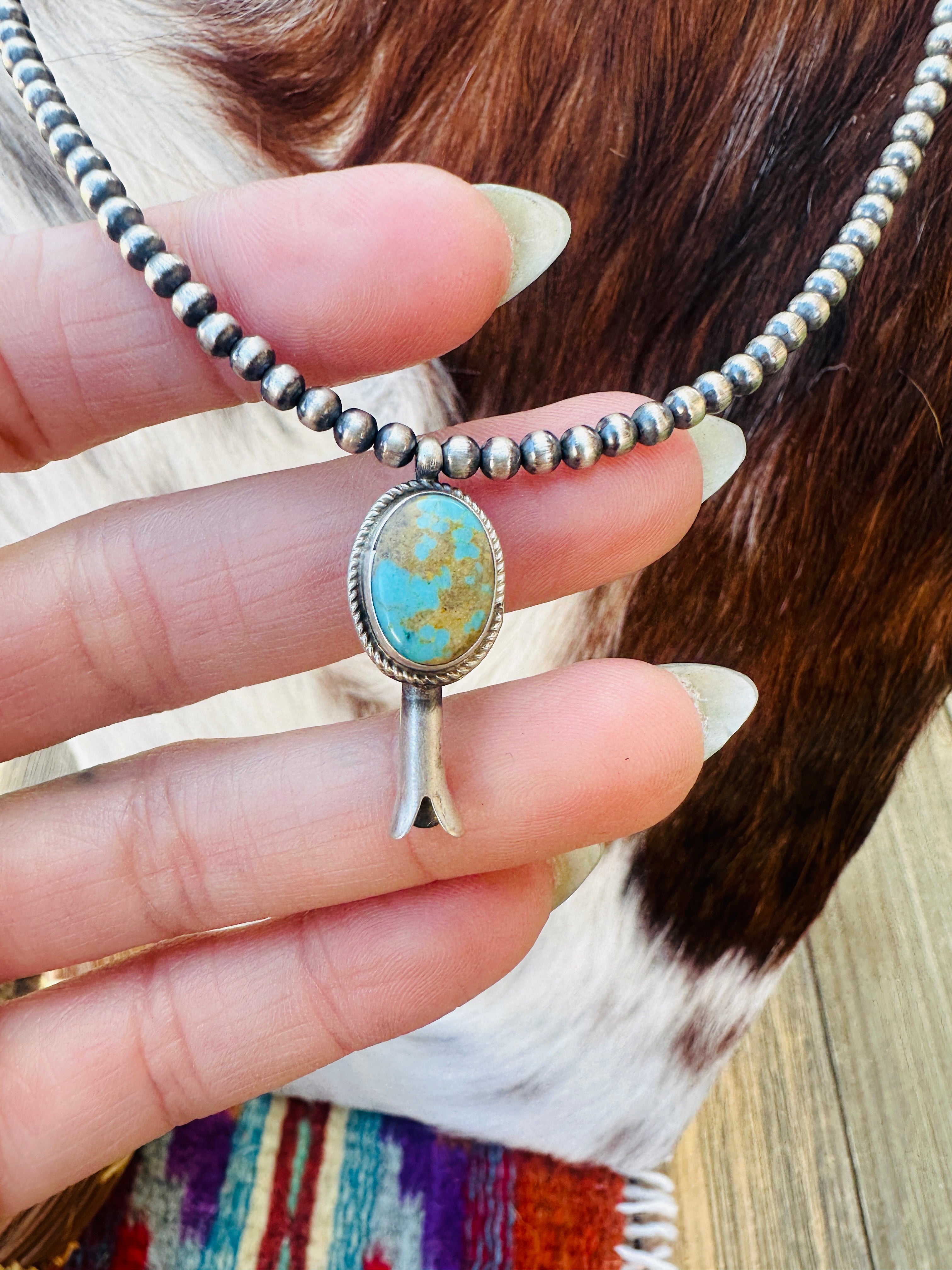 Handcrafted Turquoise & Sterling Silver Beaded Blossom Necklace