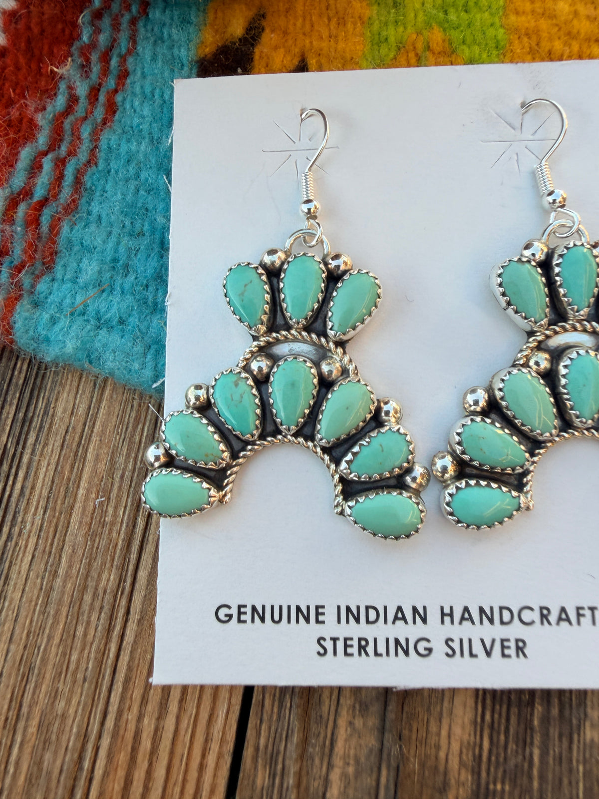 Handcrafted Turquoise & Sterling Silver Cluster Naja Dangle Earrings