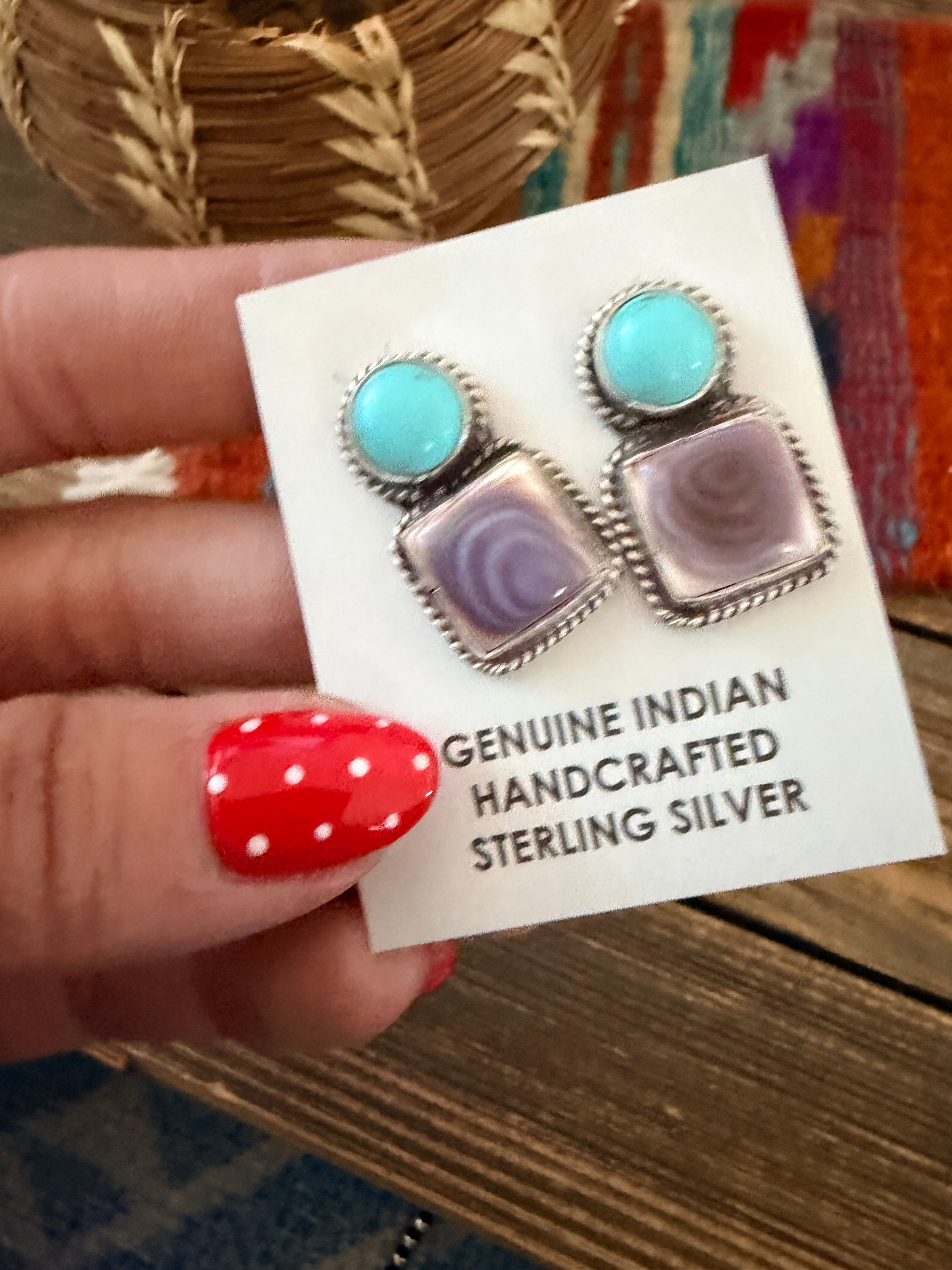 Handcrafted Agate, Turquoise & Sterling Silver Post Earrings by Marcella James