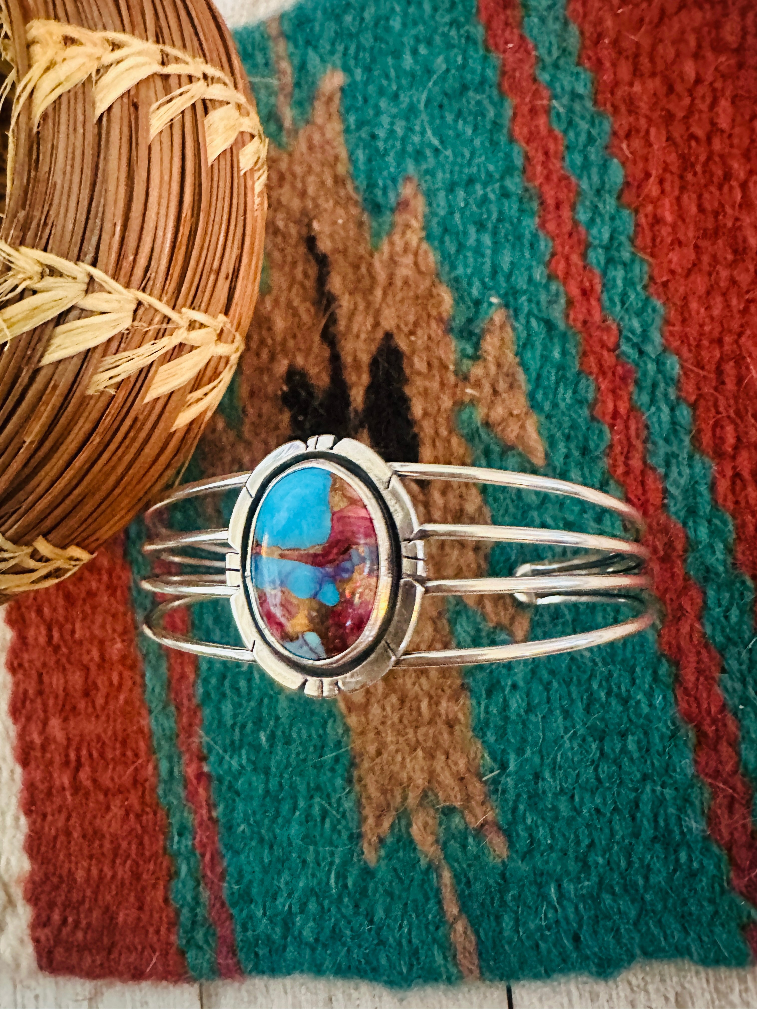 Navajo Sterling Silver & Pink Dream Mojave Cuff Bracelet