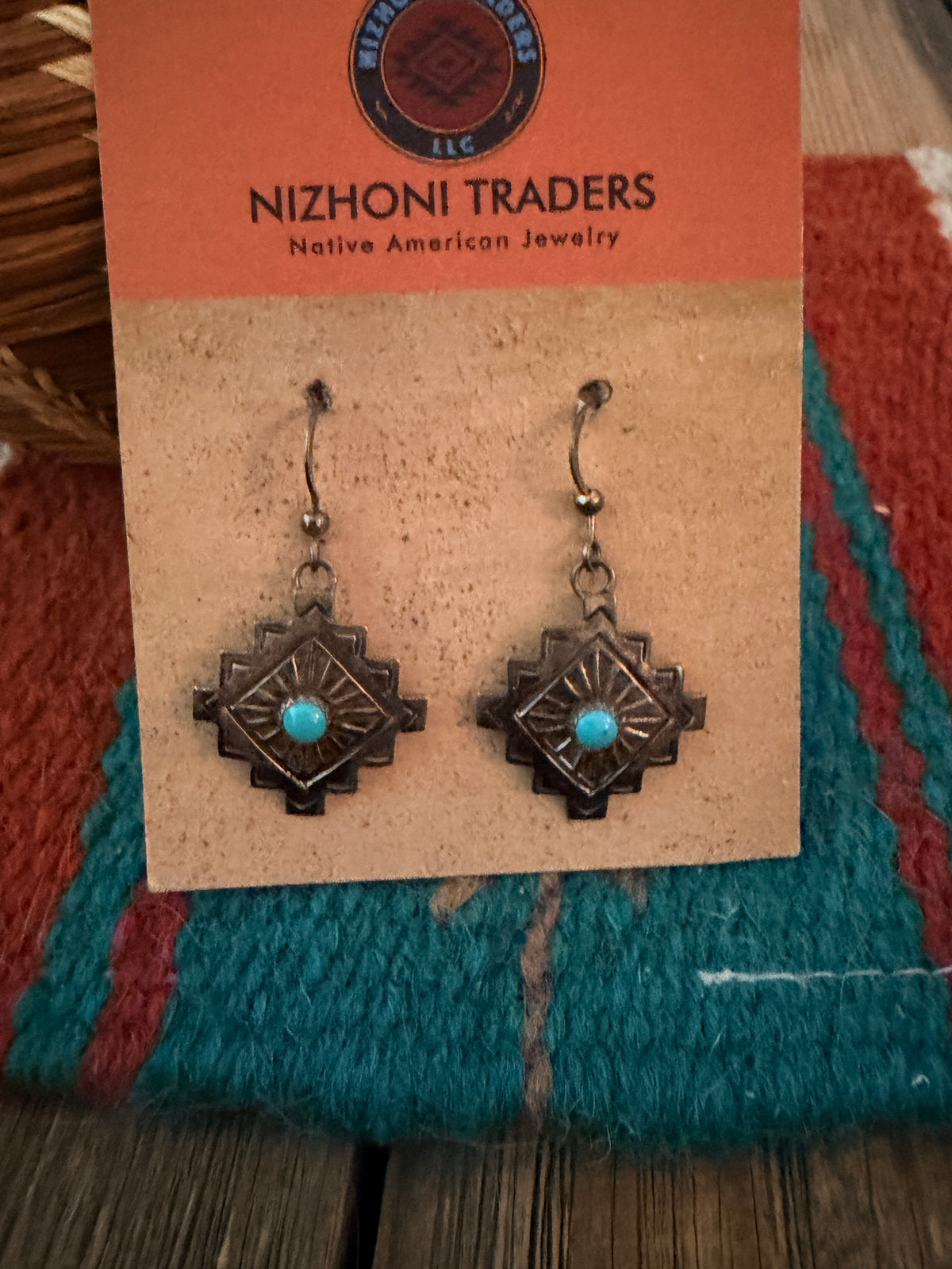 Old Pawn Handcrafted Sterling Silver & Turquoise Dangle Earrings
