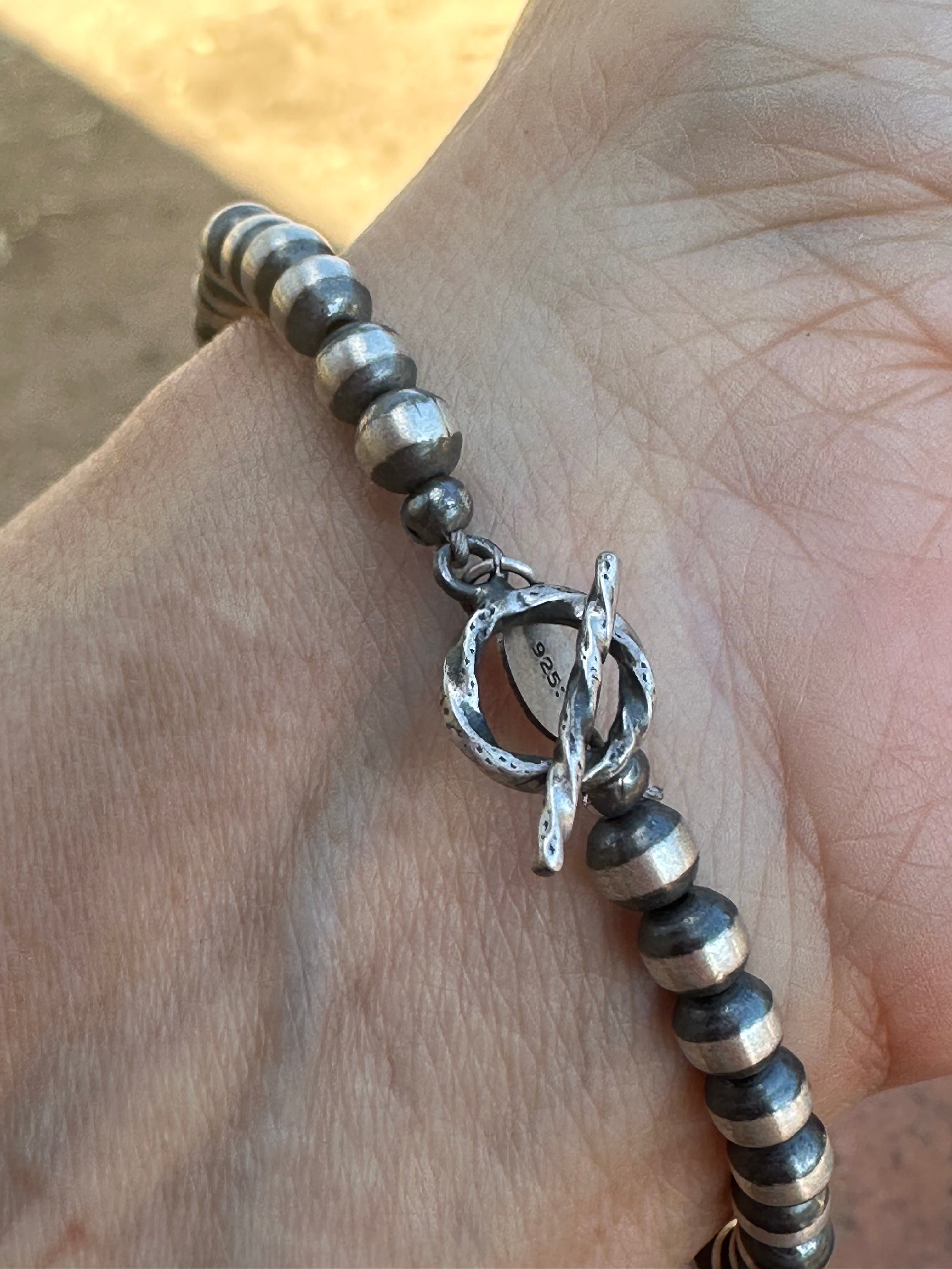 Handcrafted Sterling Silver Pearl 5mm Beaded Bracelet 7.5 inch